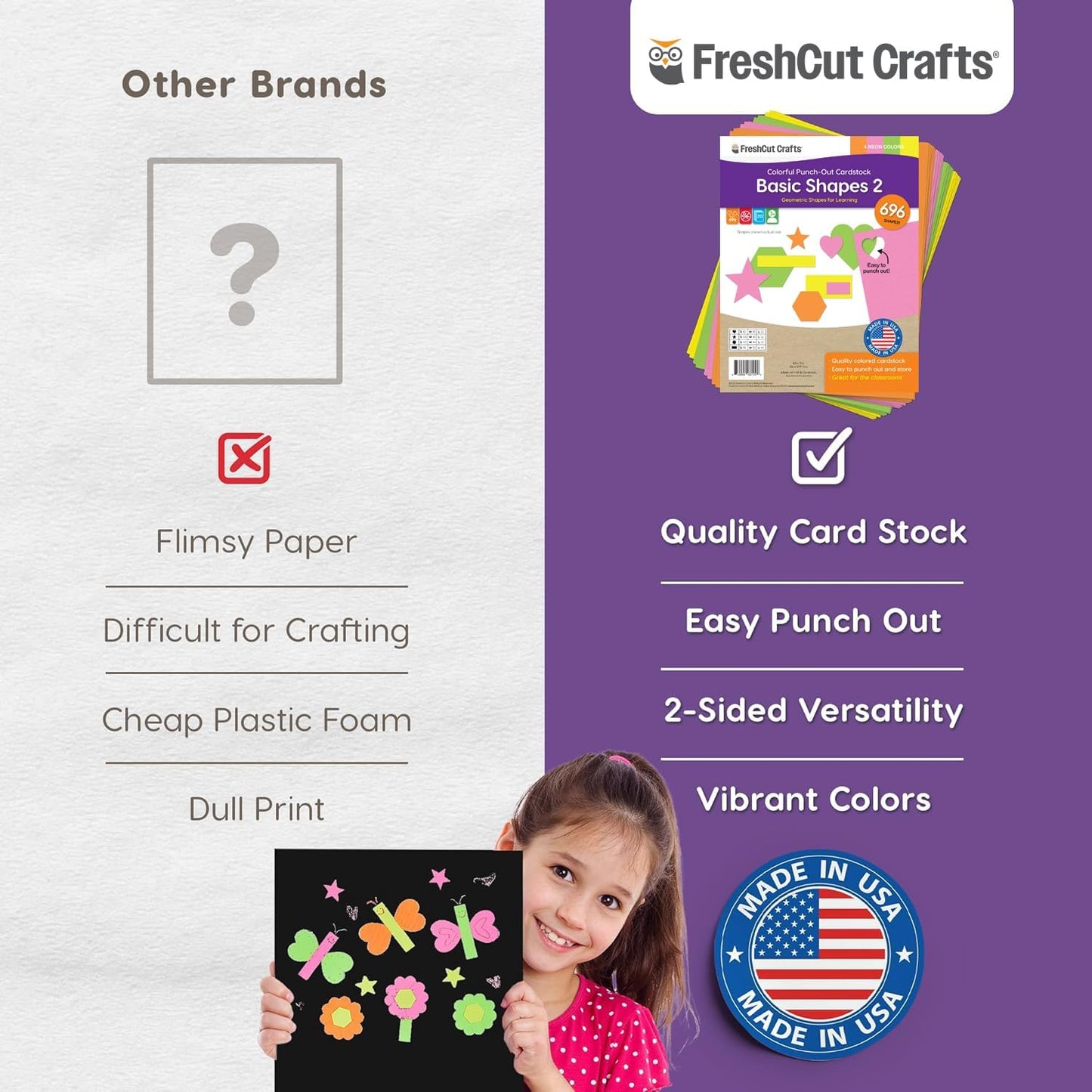 Basic Shapes 2: Hearts, Stars, Hexagons, Rectangles, 696 Pieces US Made Card Stock Punch Out Geometric Shapes in 3 Sizes and 4 NEON Colors for Math, Pattern Play and DIY Crafting