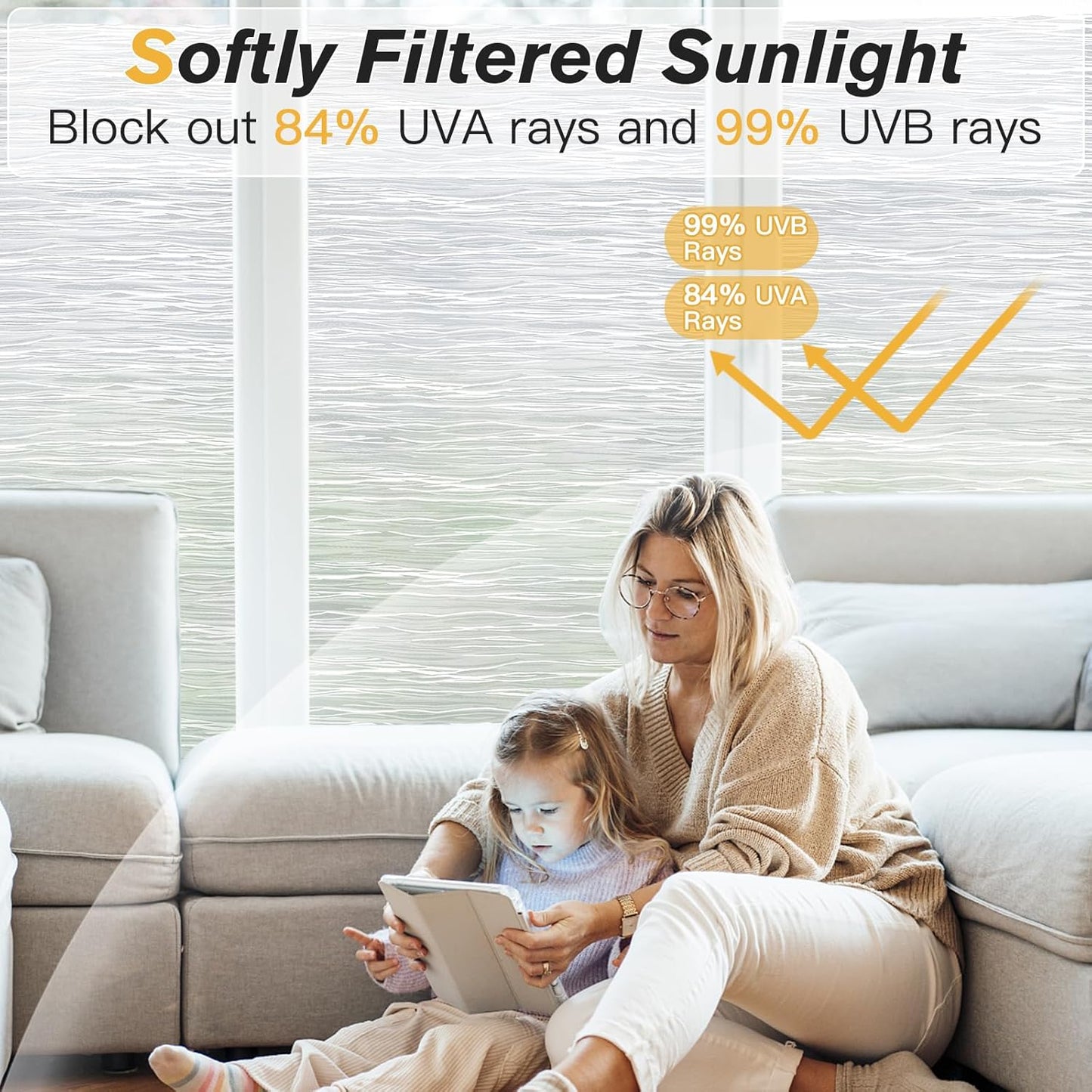 Haton Window Privacy Film, Frosted Glass Privacy Window Clings, Sun Blocking Frosting Opaque Coverings, Static Cling Removable Decorative Stickers for Home Door, Non-Adhesive 23.6" x 78.7"