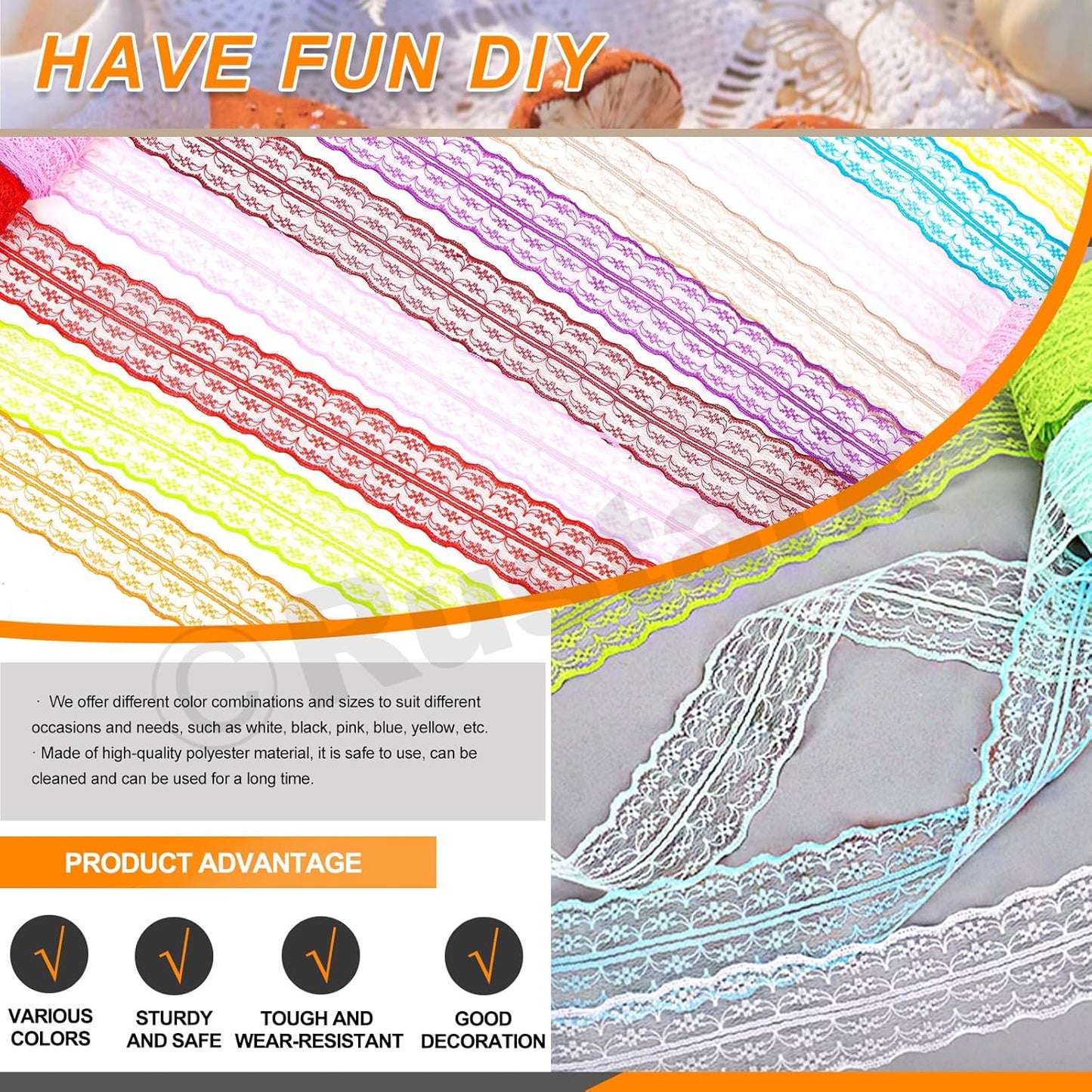15 Rolls 1-3/4" x 11 Yards Colorful Lace Ribbon Floral Lace Ribbon Trim Sewing Crafting Lace Ribbon for Gift Wrapping DIY Scrapbooking Party Decoration Crafts (4.5cm x 10m)