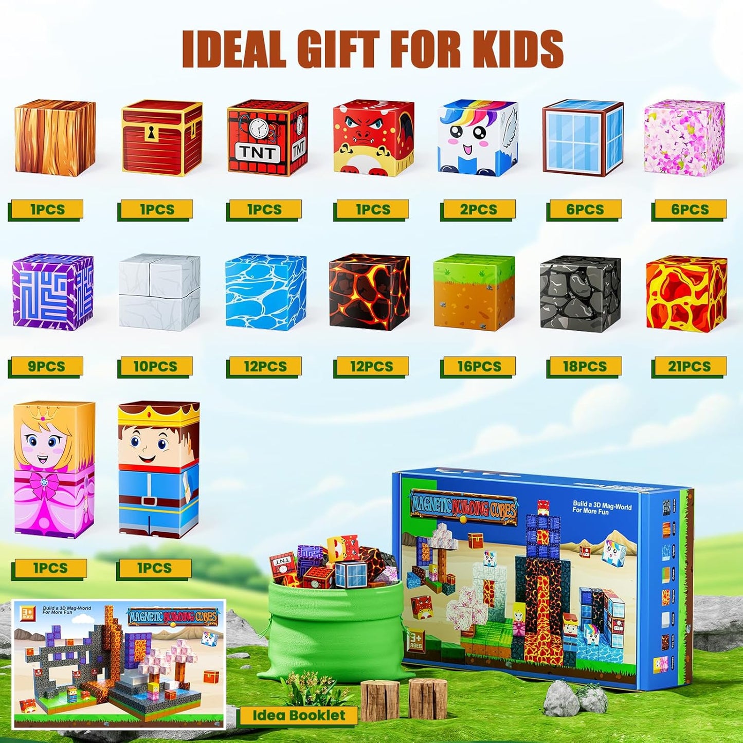 Magnetic Blocks - Build Magnet World Magic Portal Set, Magnetic Tiles Building Blocks Toddler Toys STEM Sensory Outdoor Toys for 3+ Year Old Boys & Girls, Creative Kids Games Kids Toys-120PCS