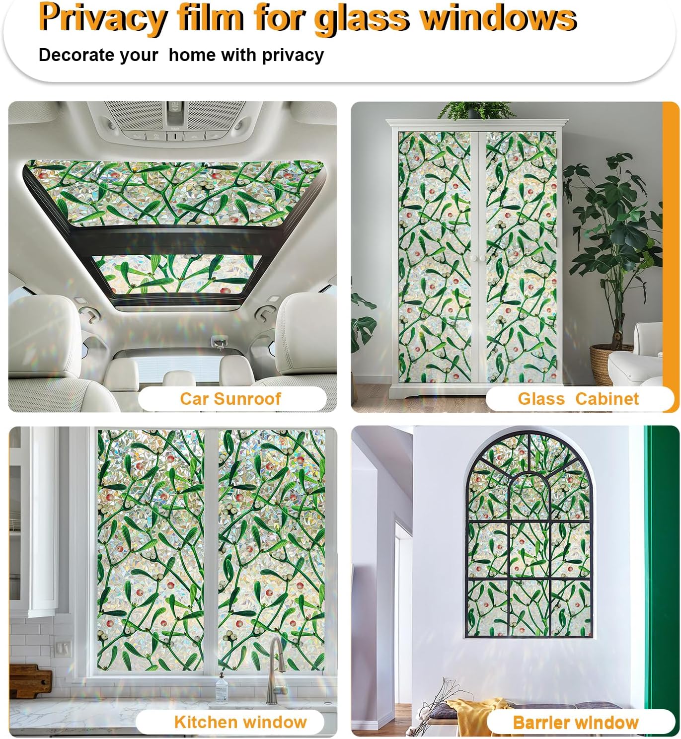 Window Privacy Film Stain Glass Window Film Rainbow Window Film Window clings Non-Adhesive Reusable Decorative for Room (Mistletoe Rainbow, 17.5 x 157.4 in)