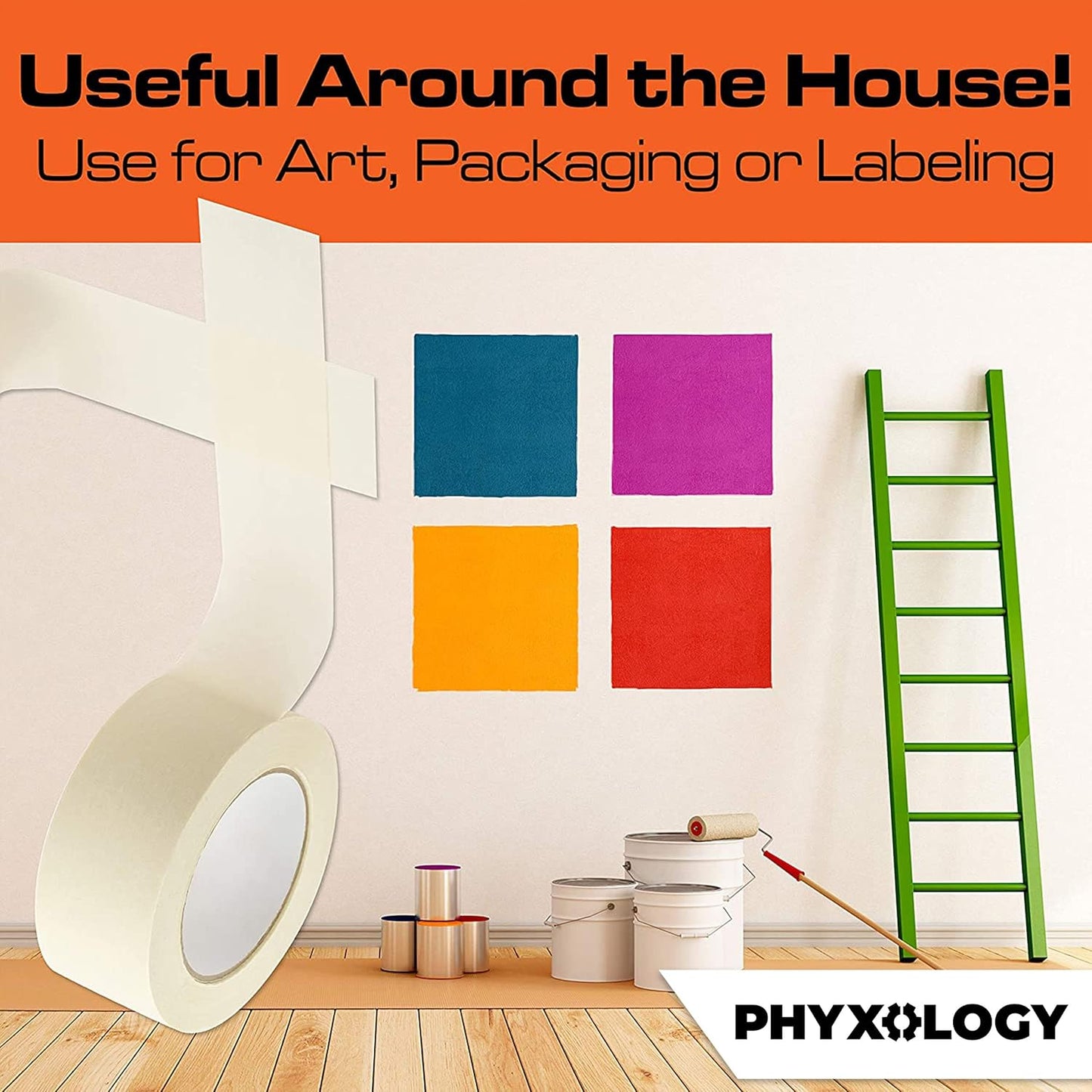 No-Residue 2 Inch 60 Yard Masking Tape 1 Pk. Easy-Tear Pro-Grade Removable Painters Tape Great for Home, Office or Commercial Contractor. Clean Drip-Free Painting with Wide Crepe Paper Rolls.