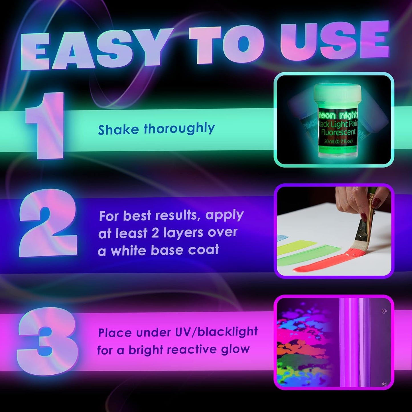 Glow in the Dark Paint - Pack of 8 Multi-Surface UV Paint Set - UV & Blacklight Activated, Self Luminous, 20mL - Perfect for Halloween and Holiday Decor, Easter Egg Painting Decoration