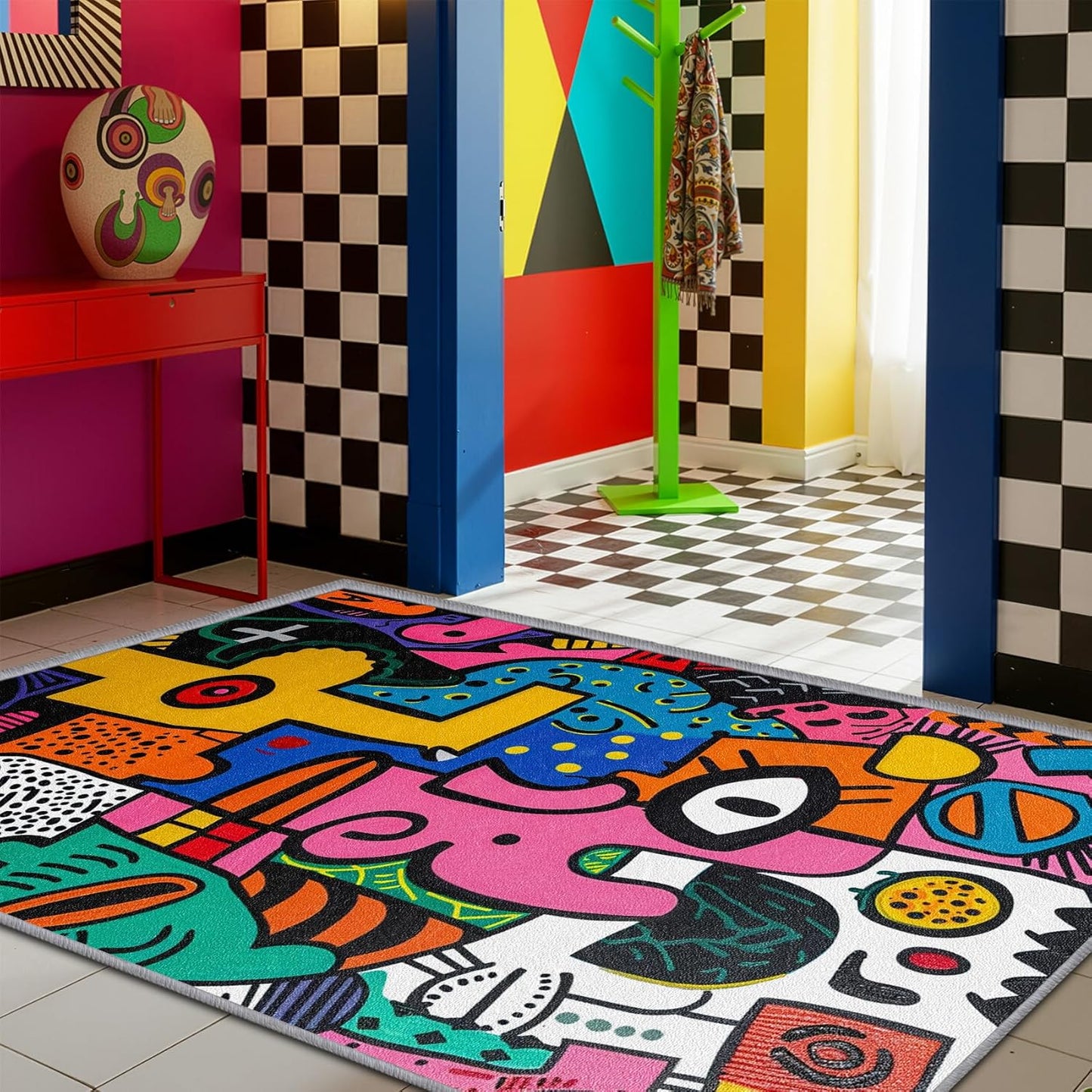 Abstract Rug 5x7-3x5 Rug - Abstract Rug - Colorful Pop Art Area Rug - Modern Geometric Graffiti Rugs - Multicolor Artistic Carpet - Home Decor