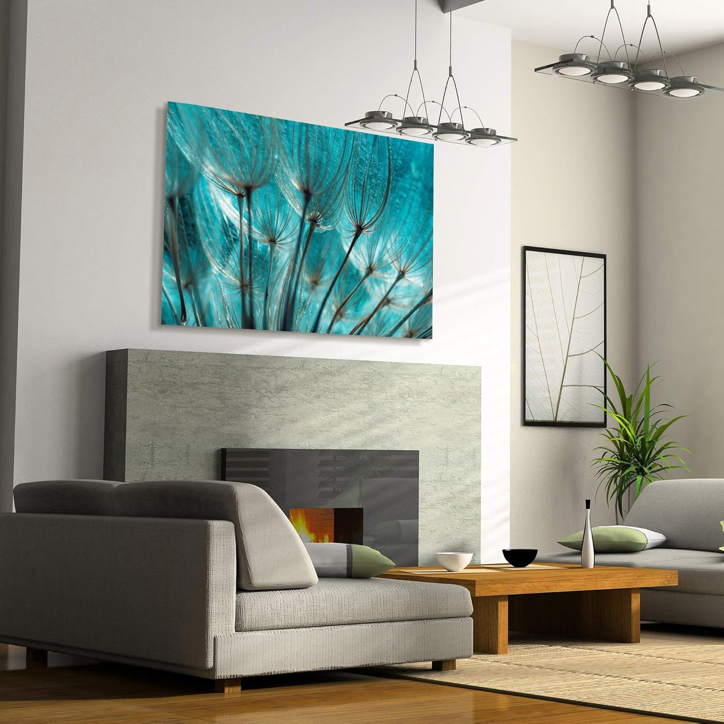 Empire Art Direct Frameless Free Floating Tempered Glass Panel Graphic Wall Art Ready to Hang, 32" x 48", Turquoise Dandelion