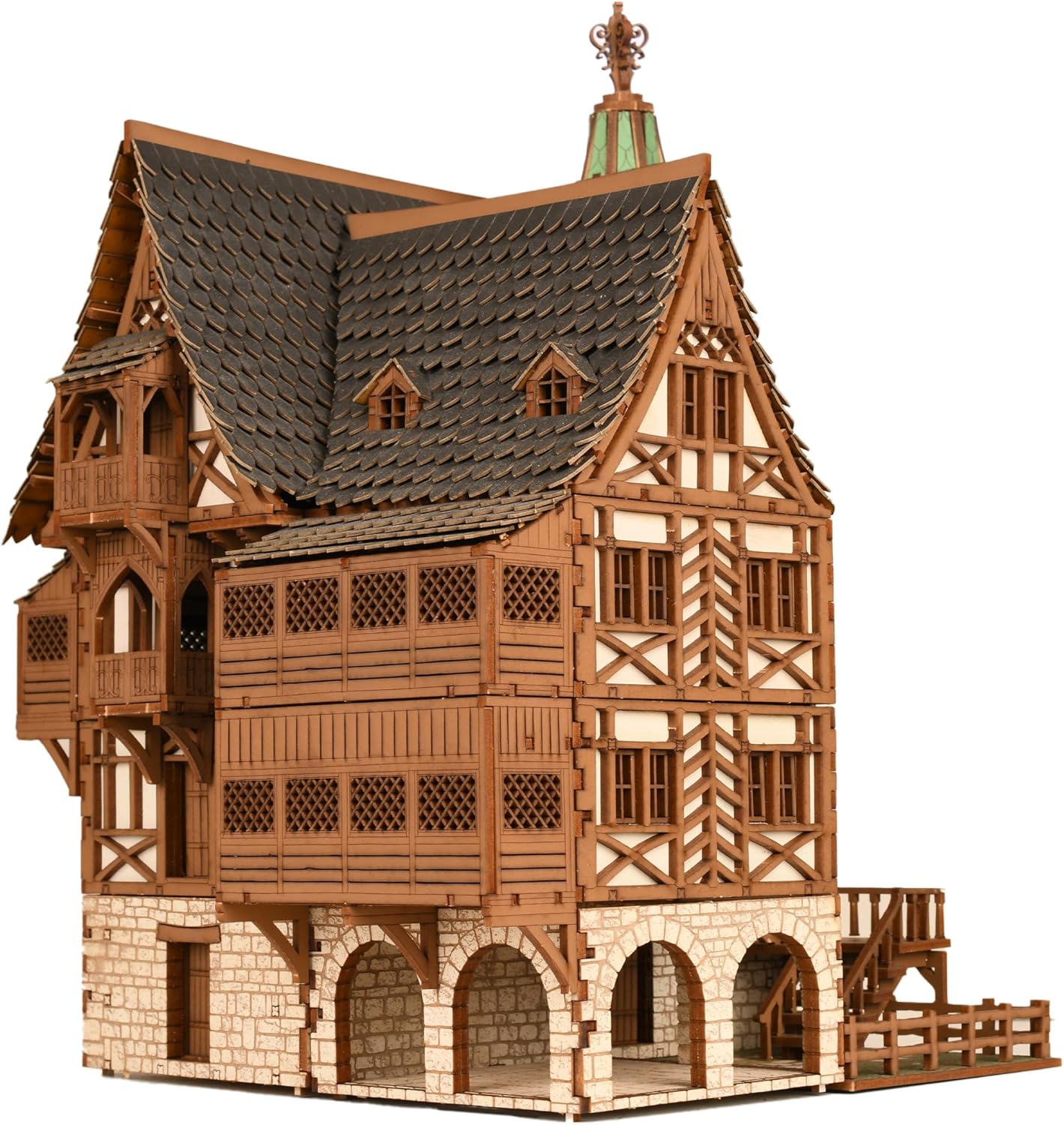 The Tavern - Medieval House (Crooked Elbow) DIY Wooden House Building Kit -715PCS; 12hrs Assembly time; Age Group 18+ - Realistic
