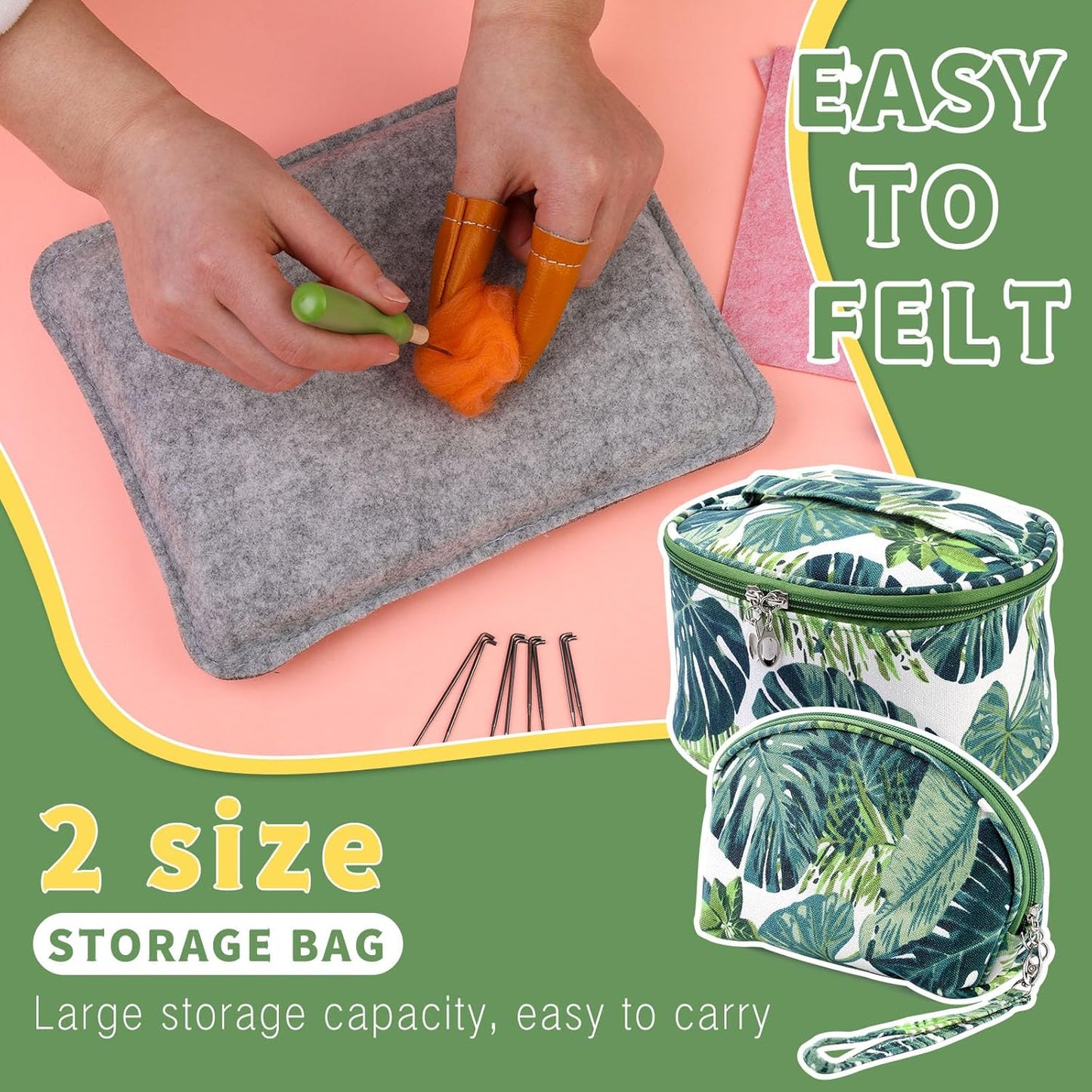 IMZAY 304 Pcs Needle Felting Kit, Wool Roving 50 Colors Set, Needle Felting Starter Kit, Needle Felting Tools Kit with 2 Exquisite Storage Bags, Felt Tools for Felted Animal Needle Felting Supplies