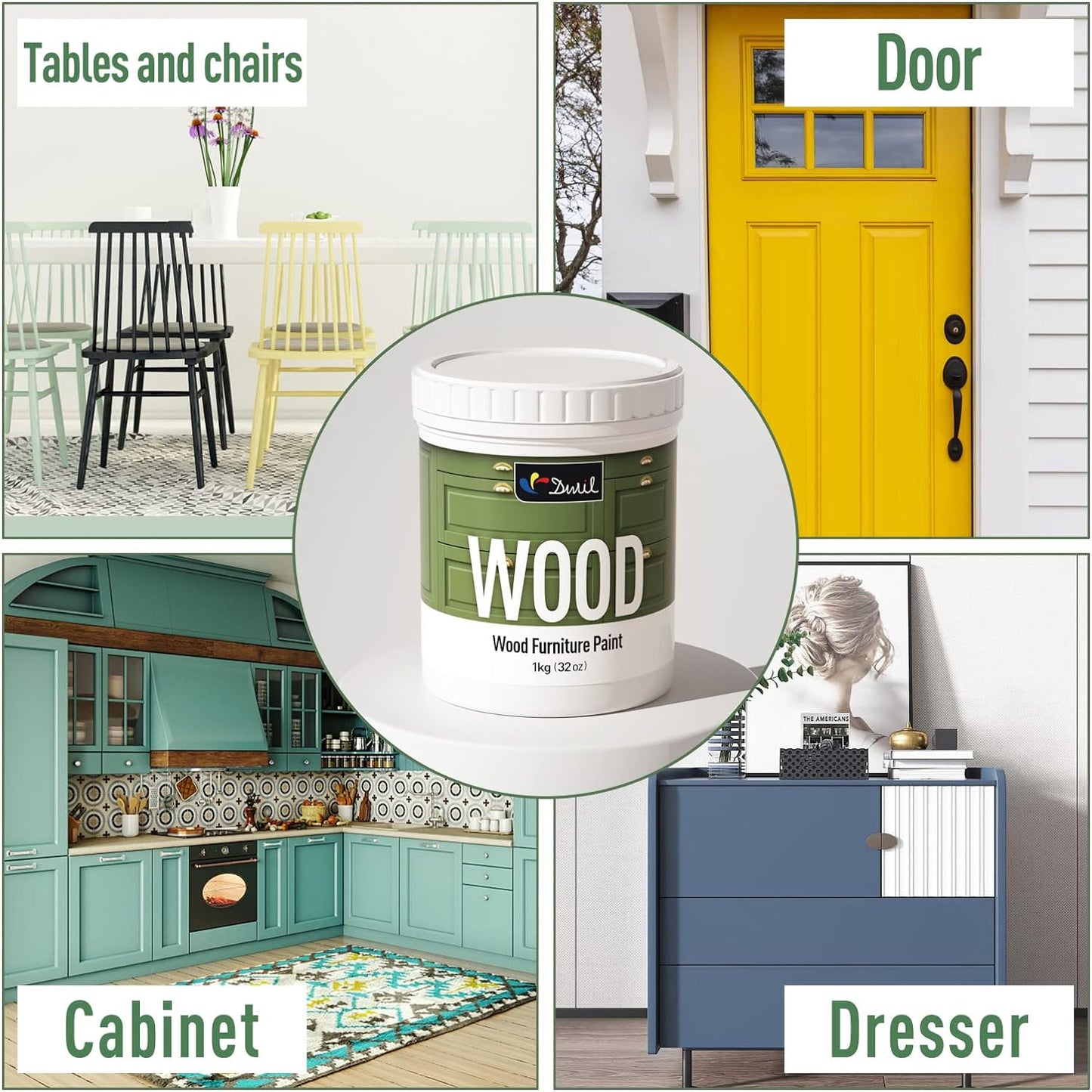 DWIL Matte Finish Furniture Paint - 32 Oz Wood Paint for Cabinets, Doors, Tables, and Dressers Refinishing - Water-Based, Non-Toxic & Odorless, Easy to Apply(Blue Grey)-With Tools