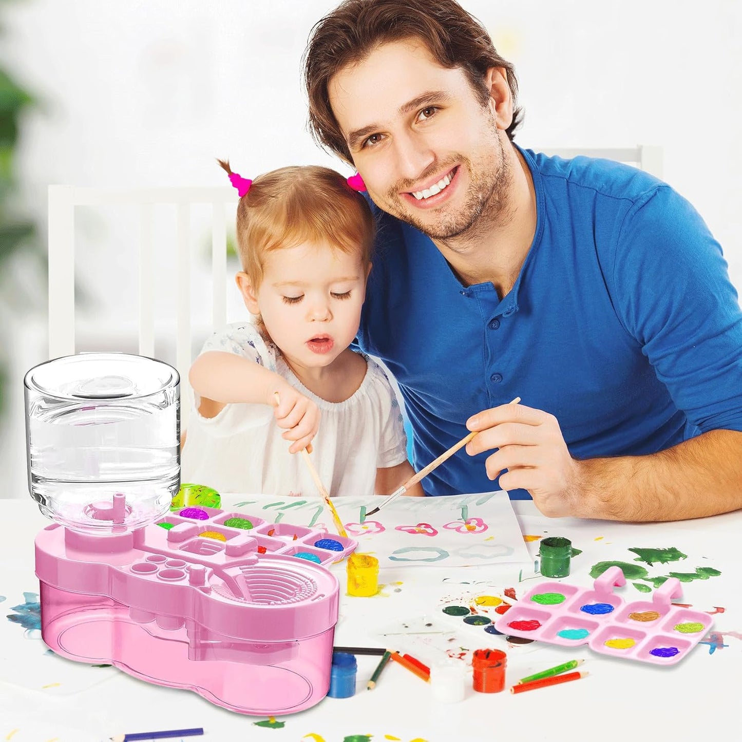 2025 Upgraded Paint Brush Cleaner Tool – All-in-One Paint Brush Washer, Rinse Cup, Holder, and Palette for Artists Beginners | Ideal Art Supplies for Watercolor & Acrylic Painting(Pink)