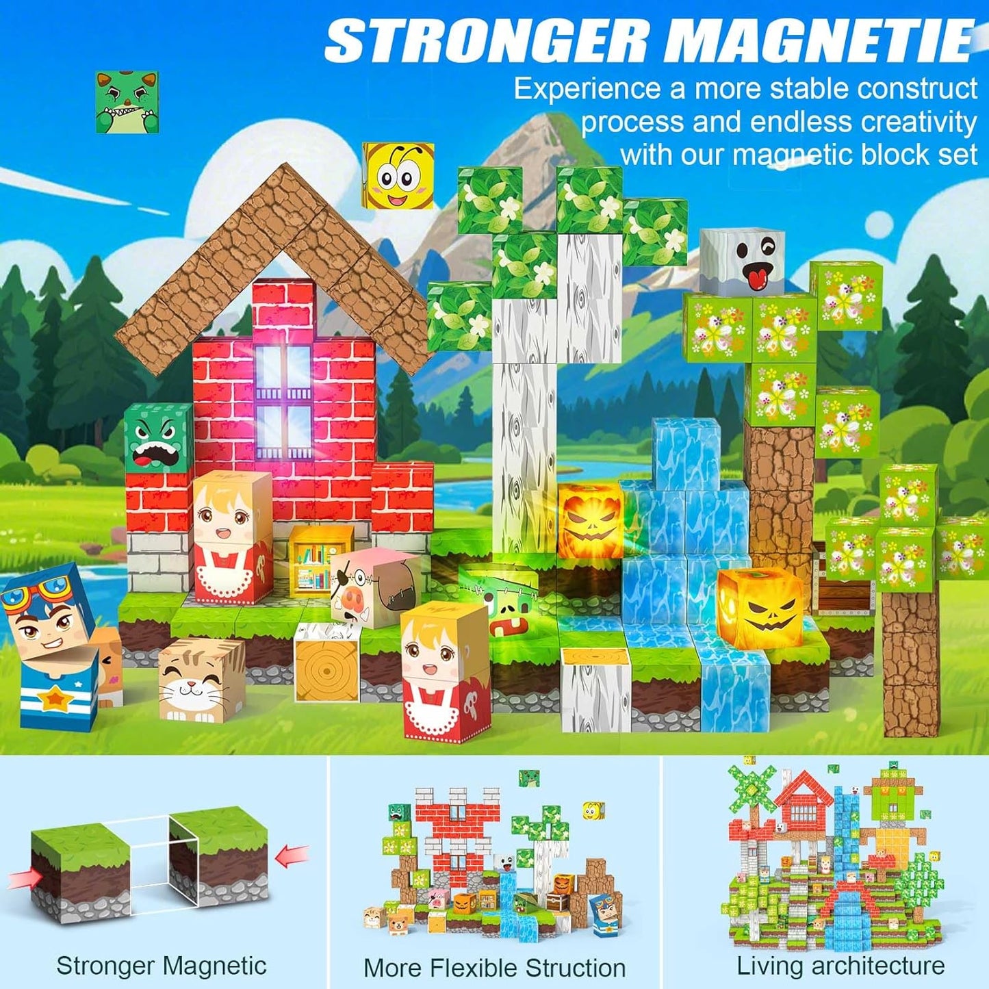 Magnetic Blocks 100 PCS Magnetic Building Blocks, 3+ STEM Montessori Sensory Toys, Magnetic Cube for for 3 4 5 6 7 8 9 10 11 12 8-12 Years Old Boys & Girls Birthday Gifts
