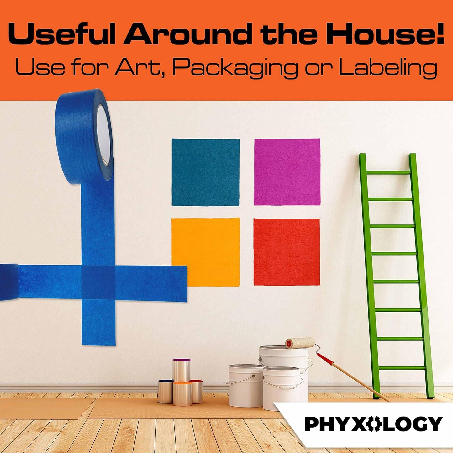 No-Residue 2 Inch, 60 Yard Blue Painters Tape 1 Pk. Easy-Tear, Pro-Grade Removable Masking Tape Great for Home, Office, Commercial Contractor. Clean, Drip-Free Painting w/Wide Crepe Paper Rolls