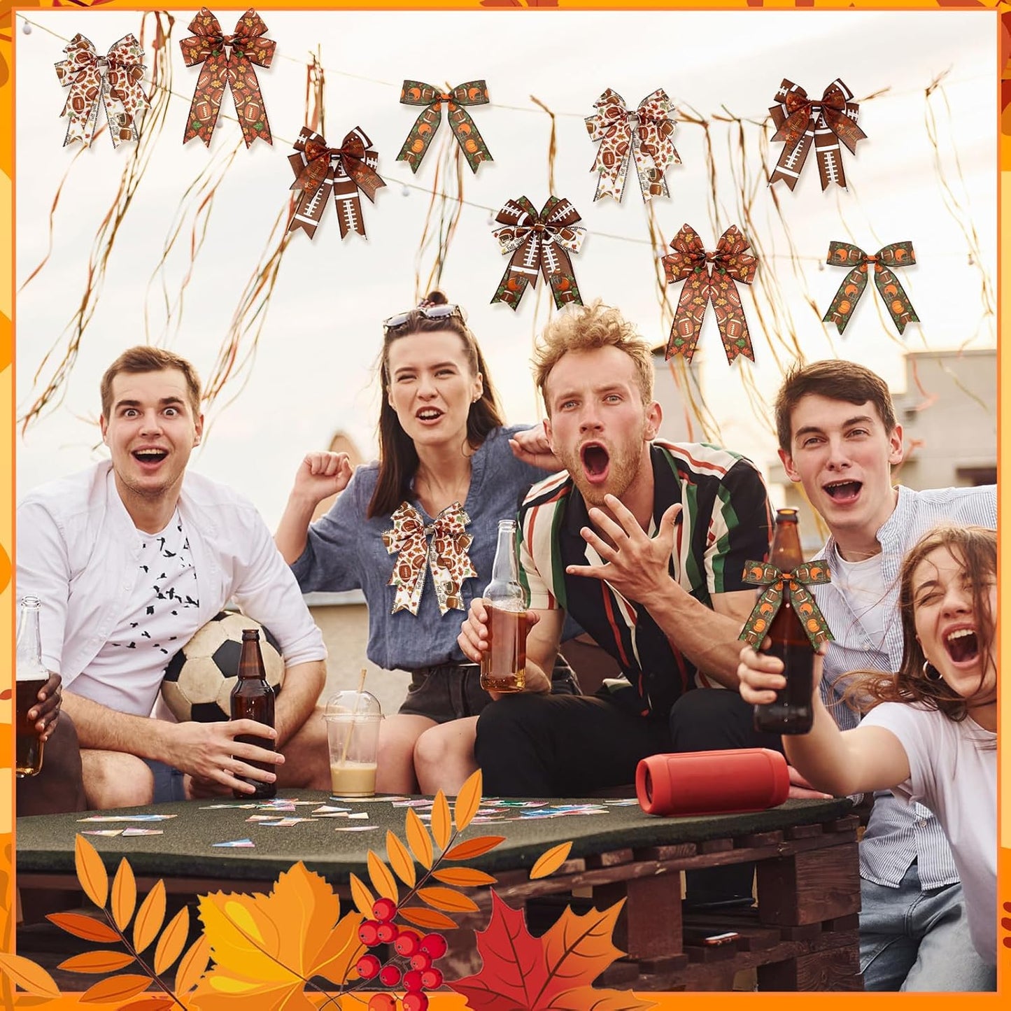 12 Rolls Fall Football Wired Edge Ribbon for Wreaths 2 Inch x 60 Yards Maple Leaves Pumpkin Football Print Ribbon Crafts for Thanksgiving Harvest Party Decorative Supplies, 12 Styles