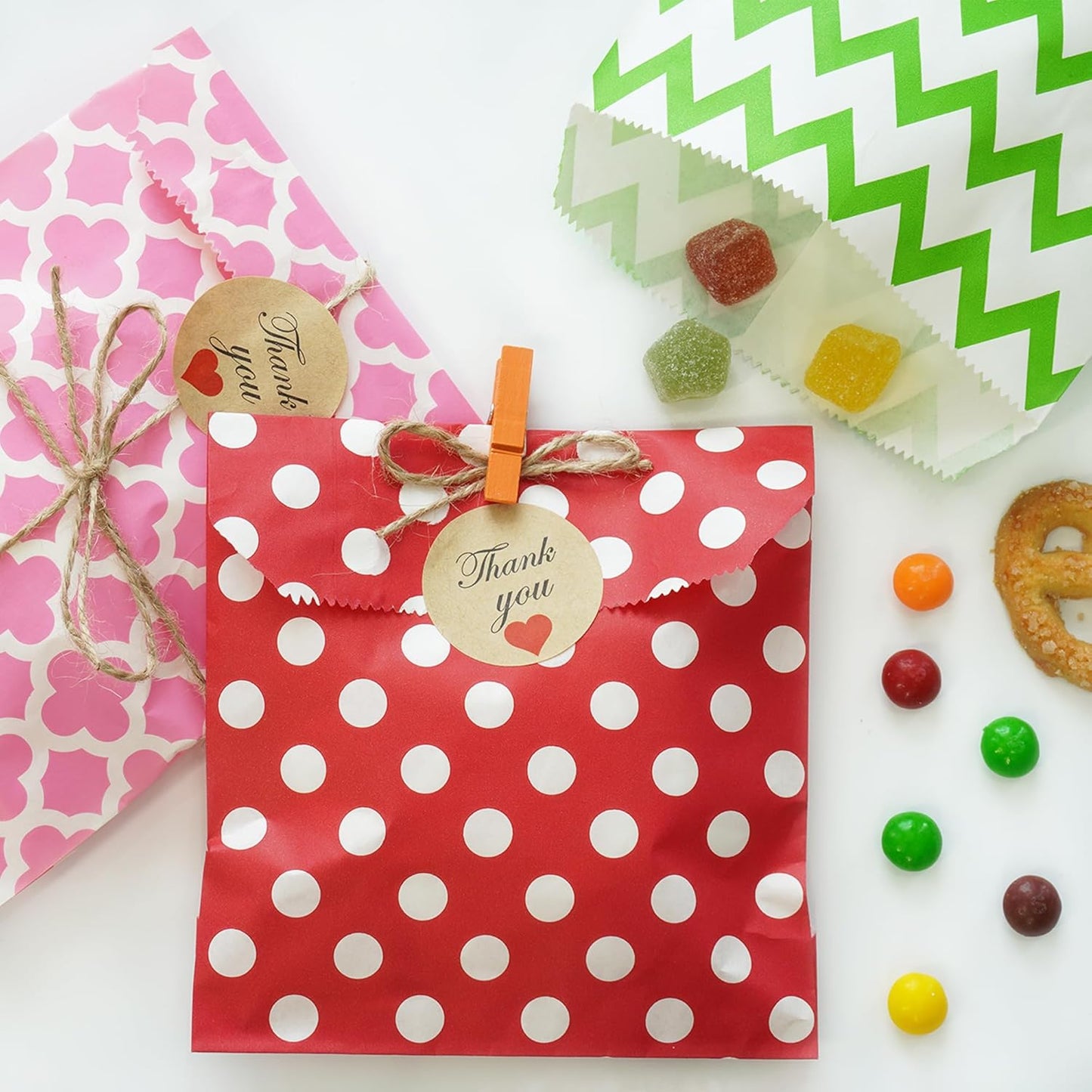 KEYYOOMY 100 Pcs Blue Candy Buffet Bags Small Cookie Bags Polka Dot Paper Treat Bag for Wedding Birthday Party (5 inch x 7 inch)