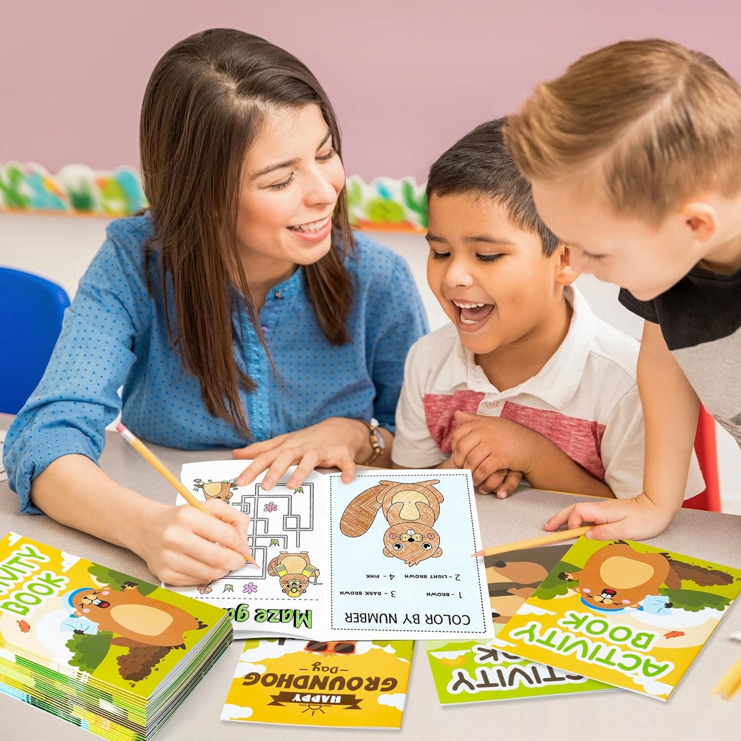 JAPBOR Groundhog Activity Coloring Book - 24PCS Mini Happy Groundhog Day Activities Color Books Bulk for Party Favor, Animals Themed Small Colouring Pages for Birthday Gift Class Painting Game