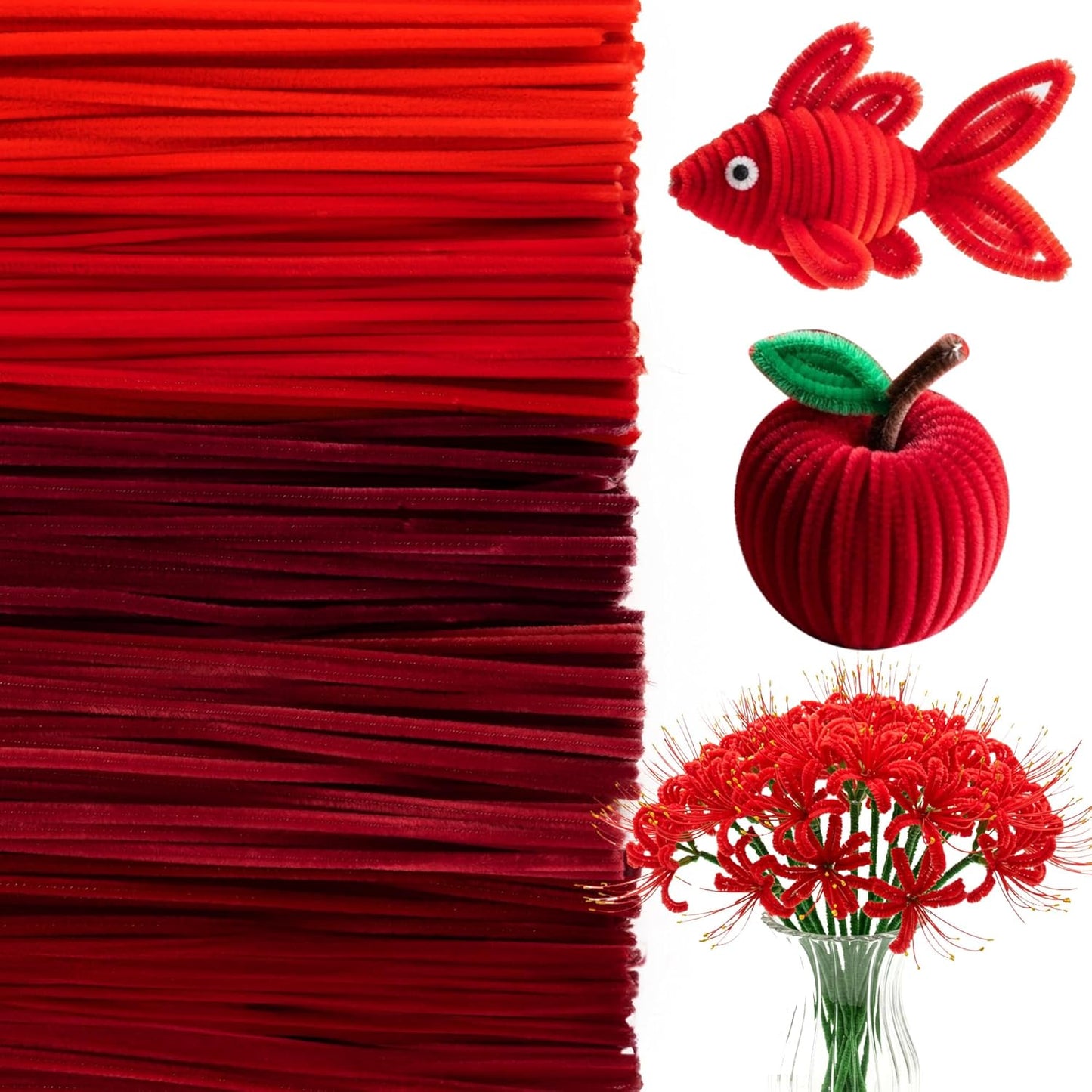 Caydo 500 Pieces Red Pipe Cleaners, Chenille Stems, Pipe Cleaner Crafts for DIY Art and Craft Projects Creative Gift Party Decorations