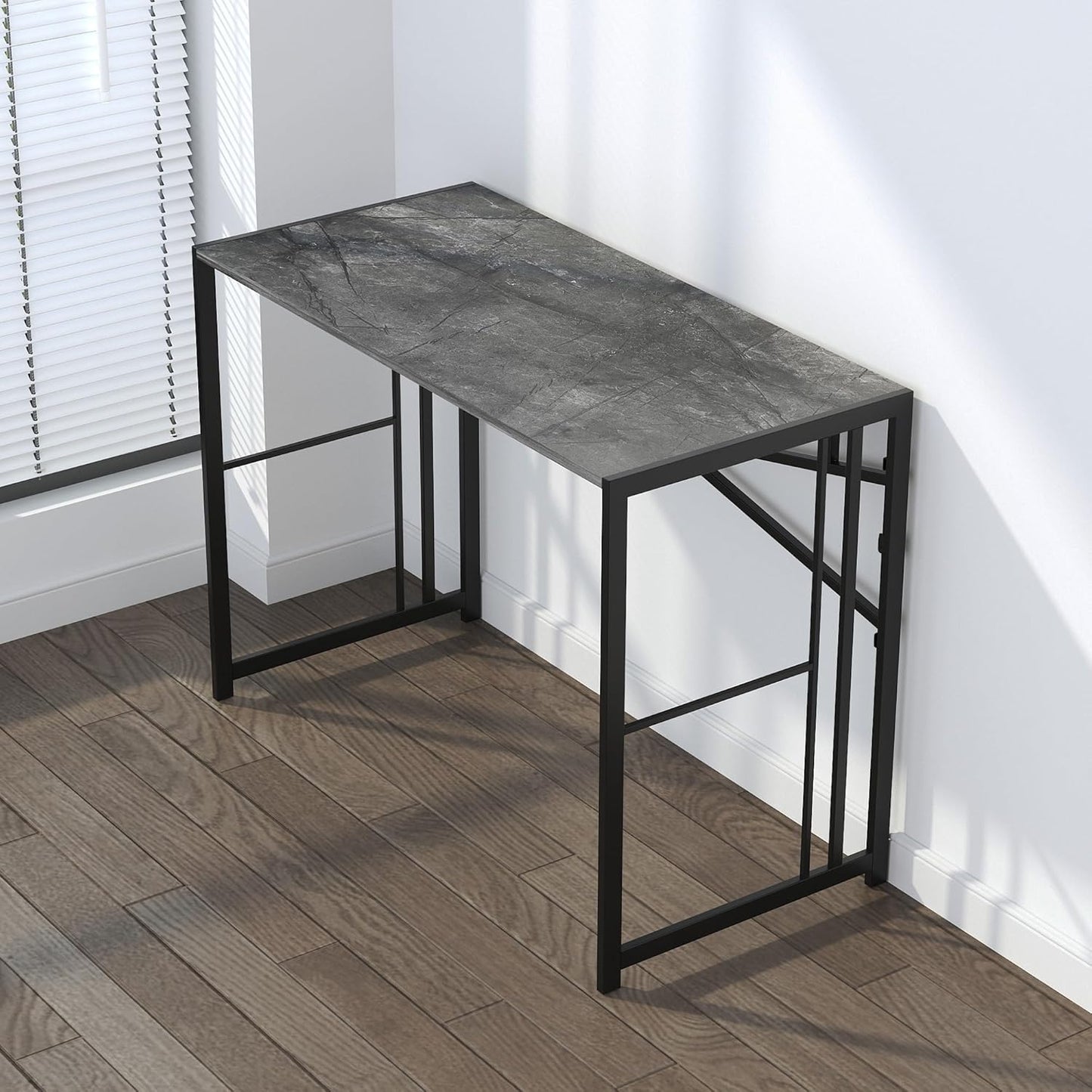 Narrow Folding Computer Desk 35 inch, Writing Gaming Computer Desk for Small Spaces, No Assembly Required Small Office Table, Grey