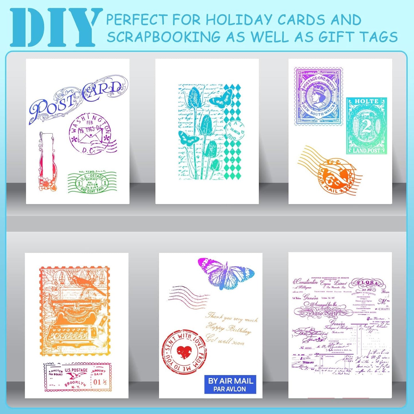 Yinder 7 Pcs Vintage Rubber Clear Stamps Set 4 Sheet Transparent Postage Silicone Stamps 3 Pcs Acrylic Stamp Block Tools with Grid Lines Rubber Craft Supplies for DIY Scrapbooking Journaling