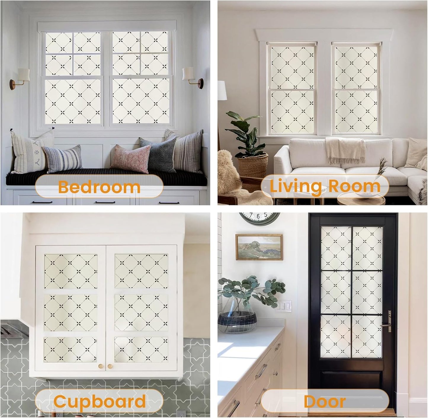 DKTIE Geometric Art Stained Glass Window Film Bathroom Window Privacy Film Frosted Glass Static Clings Non Adhesive with Installation Tools, Modern Home Improvement Style (S119, 17.7'' x 118.1'')