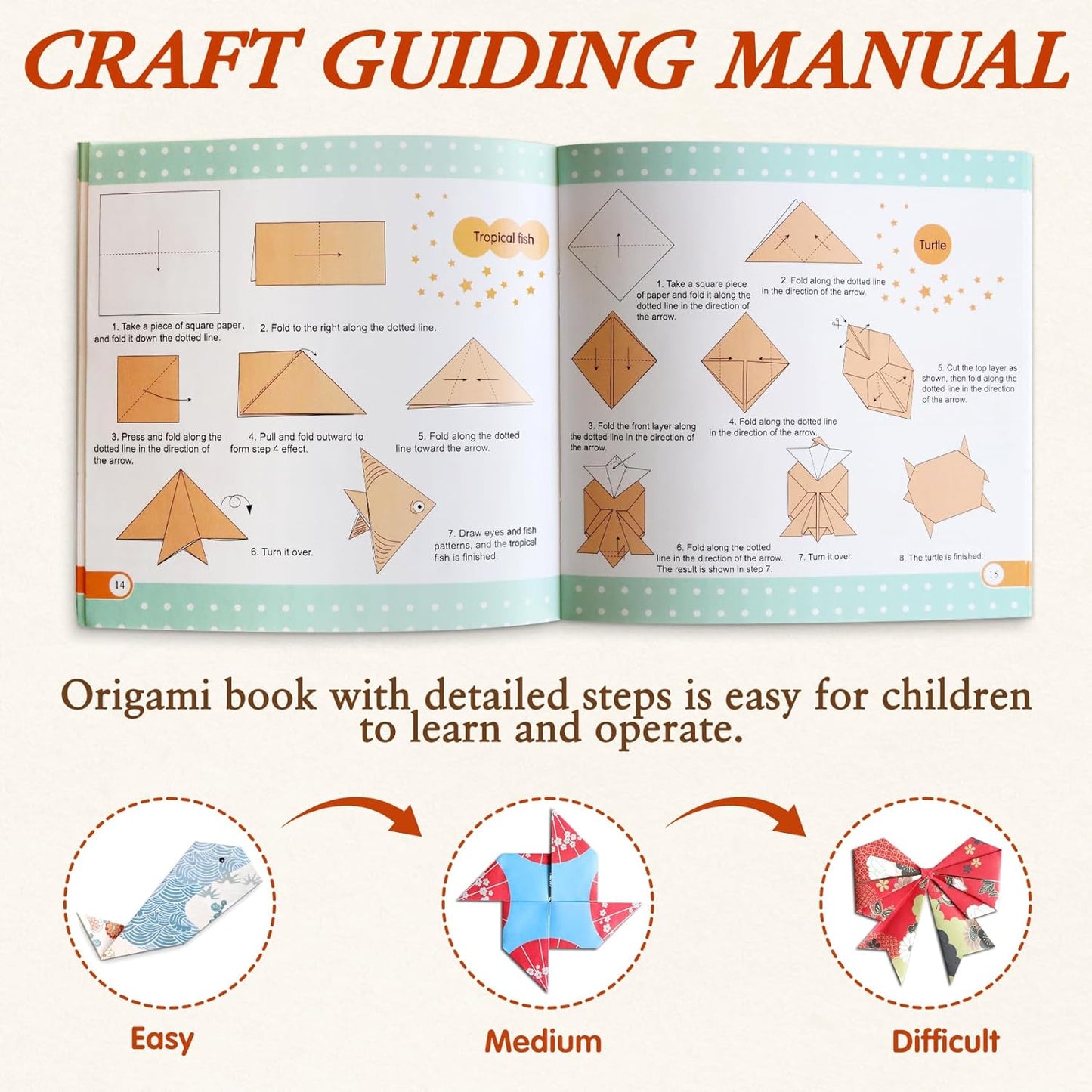 Pigipigi Kids Craft Origami Paper Kit for Kids Ages 5-8 8-12, with Guiding Book, 360 Sheets DIY Art and Crafts Supplies,Colorful Folding Papers Set Projects Gifts Activity for Boy Girl Toys(Japanese)