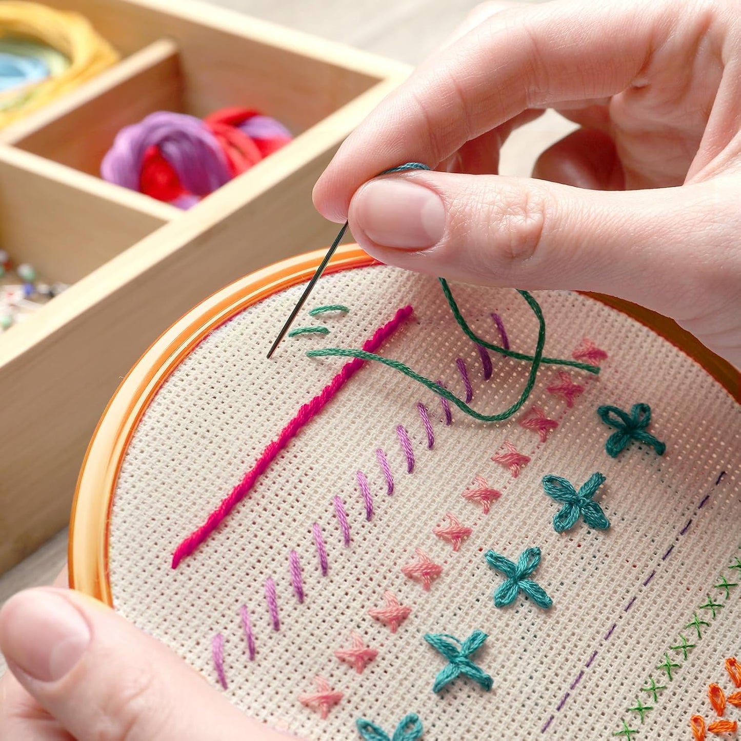 Caydo 6 Pieces Aida Cloth 14 Count Linen Cross Stitch Fabric Embroidery Fabric for Embroidery, Needlework, DIY Handicrafts, 12 by 18-Inch