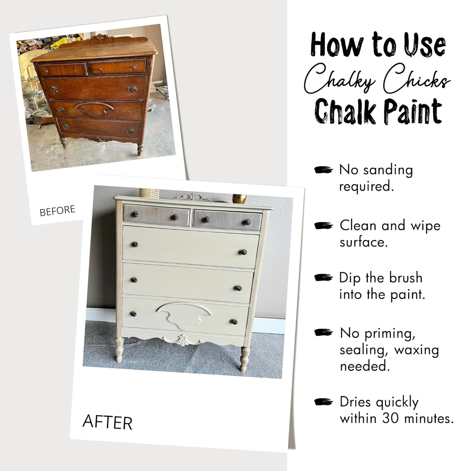 Chalky Chicks All-in-One Chalk Paint for Furniture or Cabinet - 4 Fl Oz - Matte Finish Olive Wood (Taupe) for Metal, Wood Furniture Paint - No Sanding All-in-One for Home Decor & Crafts, USA Made