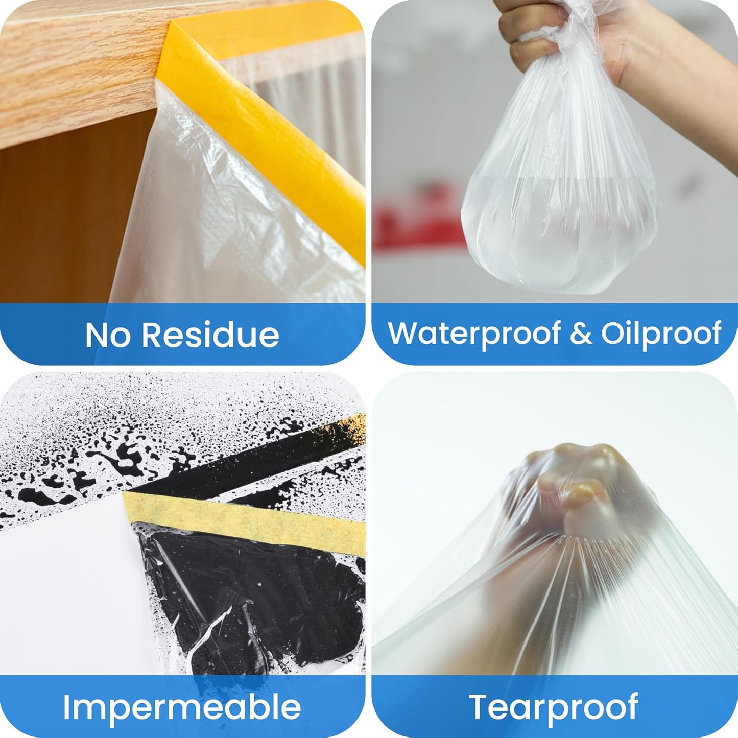 TAPEBEAR Pre-Taped Masking Film 5feet x 90feet(1400mmx 27m), Plastic Cover for Painting, Tape and Drape, Plastic Sheeting for Automotive, Floor, Appliance and Furniture, 3Rolls