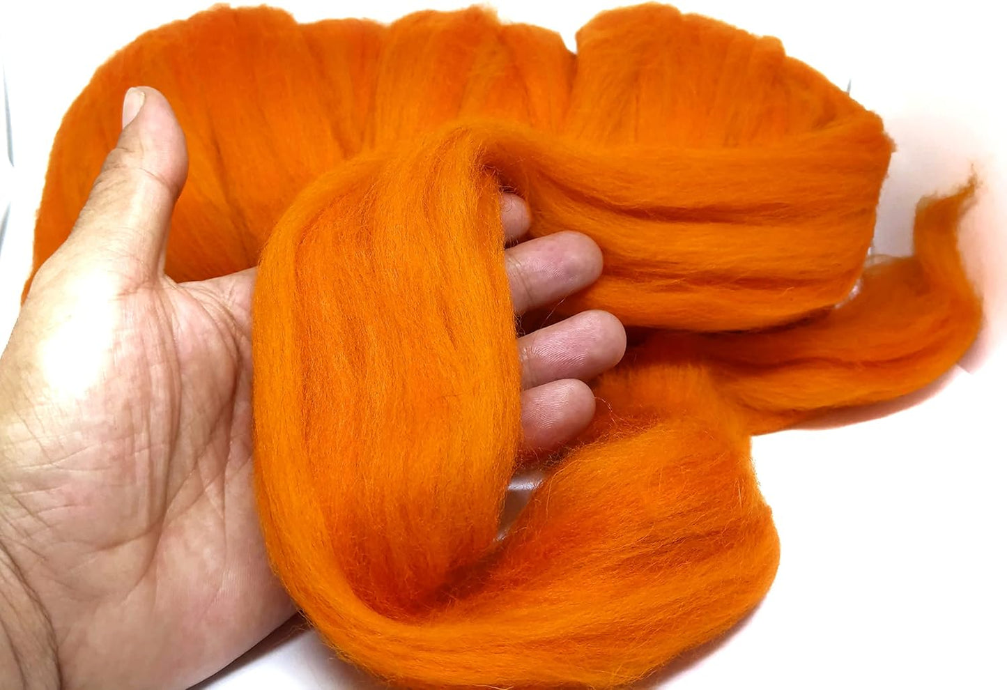 Colored Natural Wool roving Chunky Thick 1 lb. Best Wool for Needle Felting, Wet Felting, handcrafts and Spinning Yarn. (Orange, 1 lb)