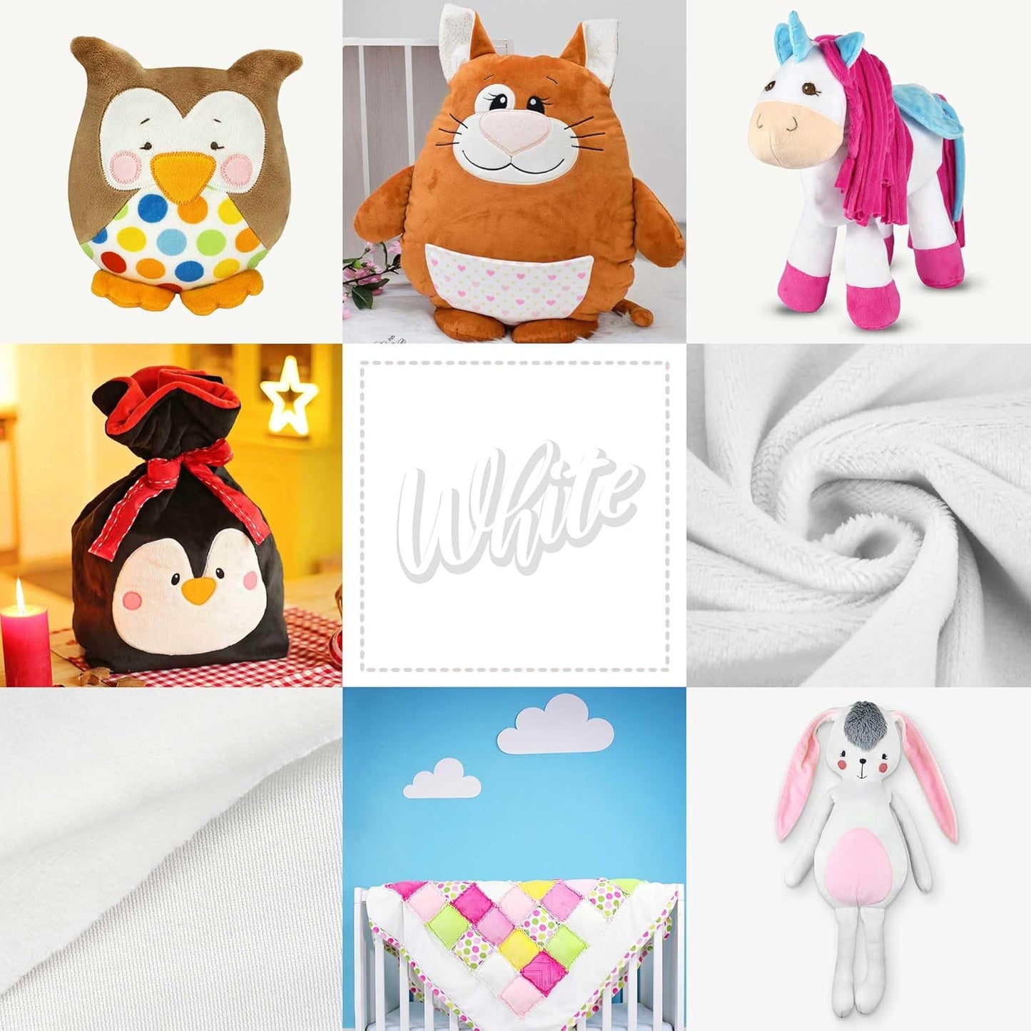 kullaloo Plush Fabric | Solid White Minky Fabric for Sewing | Super Soft Cuddle Material | 39.5x29.5 | Plushies, Baby Blankets, Pillows, Dog Beds, Cat Beds, Beanies, Baby Accessories, Apparel & More