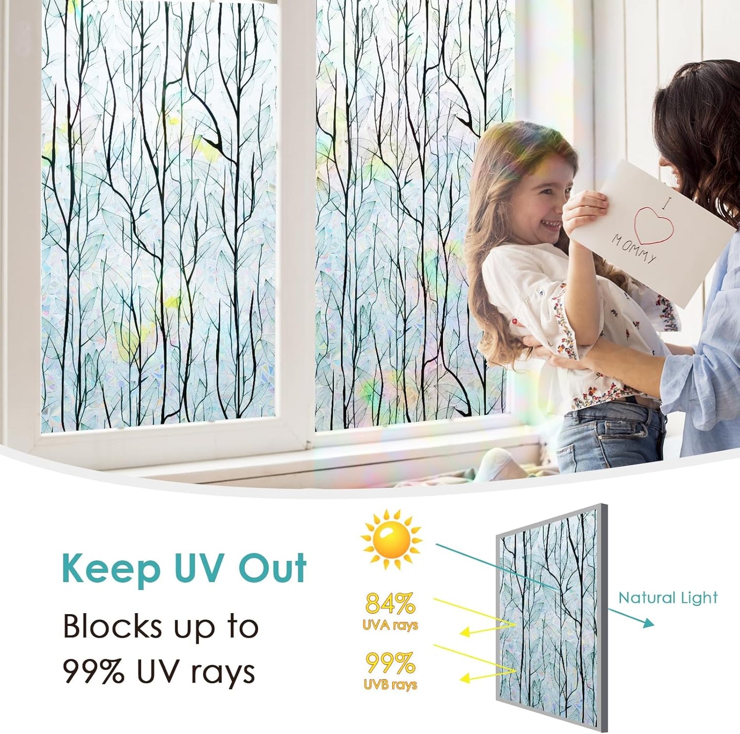 DKTIE Nature Pattern Rainbow Window Film Decorative Stained Glass Window Film Static Cling Films Easy Apply Removable Comes with Tools (U1747-rainbow, 35.4" x 118.1")