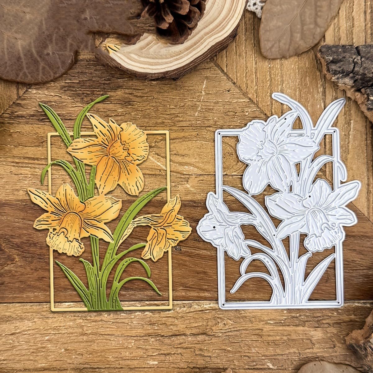 Lapoo Flowers Metal Cutting Die for Scrapbooking - Durable, Cut Stencils for DIY Scrapbook Photo Album Decorative Paper Card, Card Making Supplies, Embossing (Narcissus Flower Frame 4 x 3.1 in)