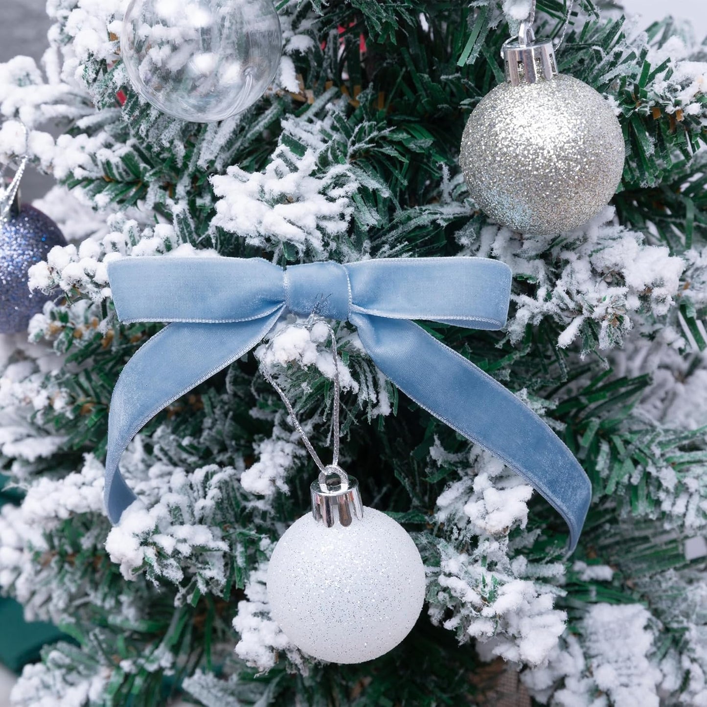 Vintage Dusty Blue Velvet Ribbon Christmas Ribbon for Gift Wrapping Crafts Christmas Tree Ornaments Garland Decorations, 5/8 Inch X 25Yd