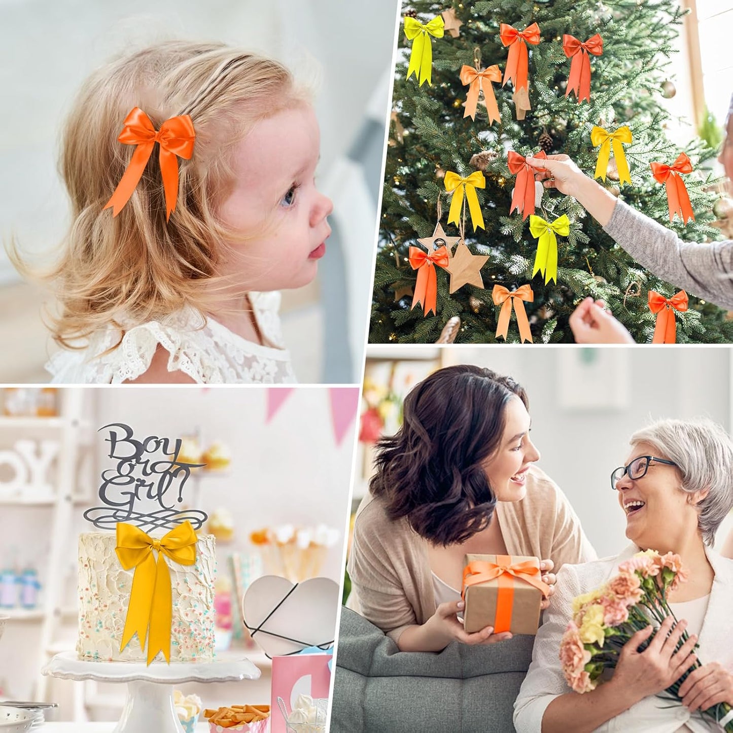 1 Inch Orange Satin Ribbons for Crafts, 6 Rolls Single-Faced Orange Assorted Ribbons for Gift Wrapping Flower Bouquet Wedding Invitations Bridal Shower Hair Bows Garland Party Decor