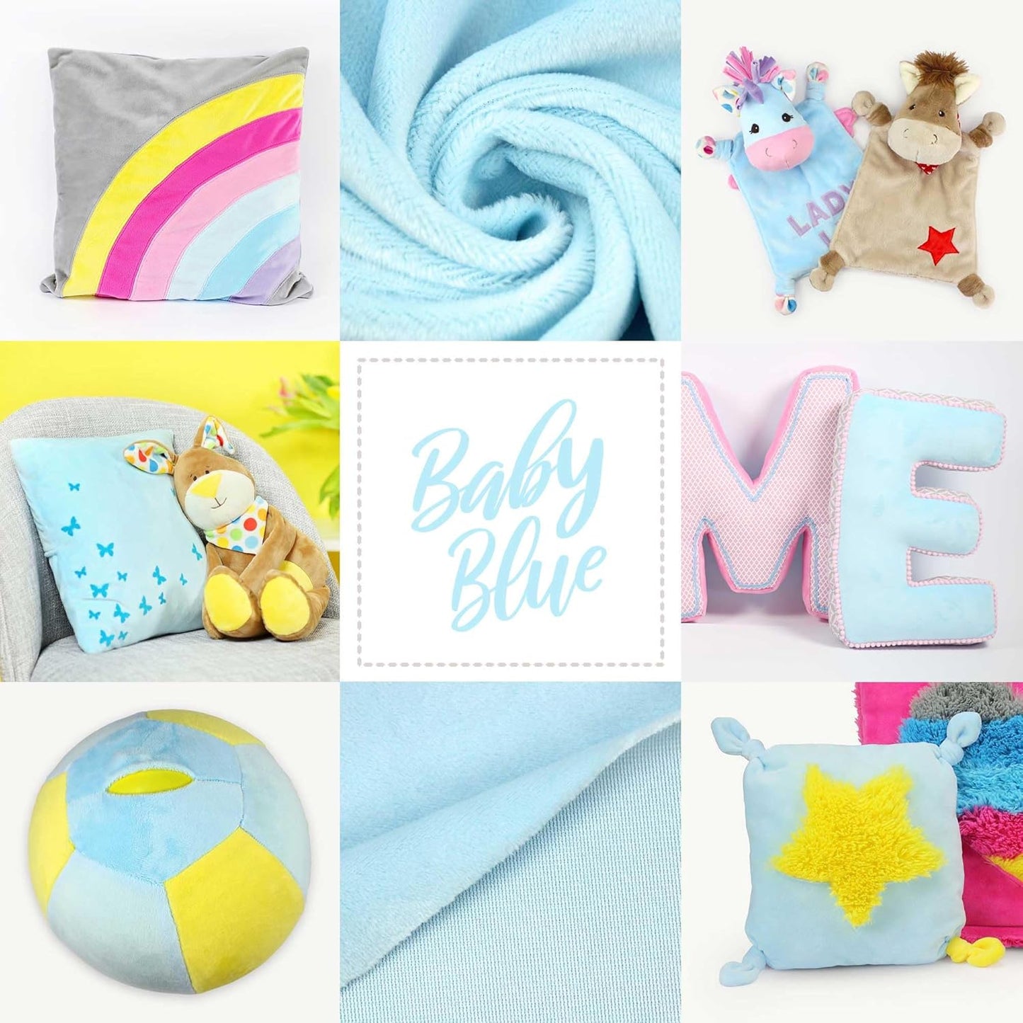 kullaloo Plush Fabric | Solid Baby Blue Minky Fabric for Sewing (Pack of 2) | Super Soft Cuddle Material | 39.5x29.5 | Plushies, Baby Blankets, Pillows, Dog Beds, Cat Beds, Baby Accessories, Apparel