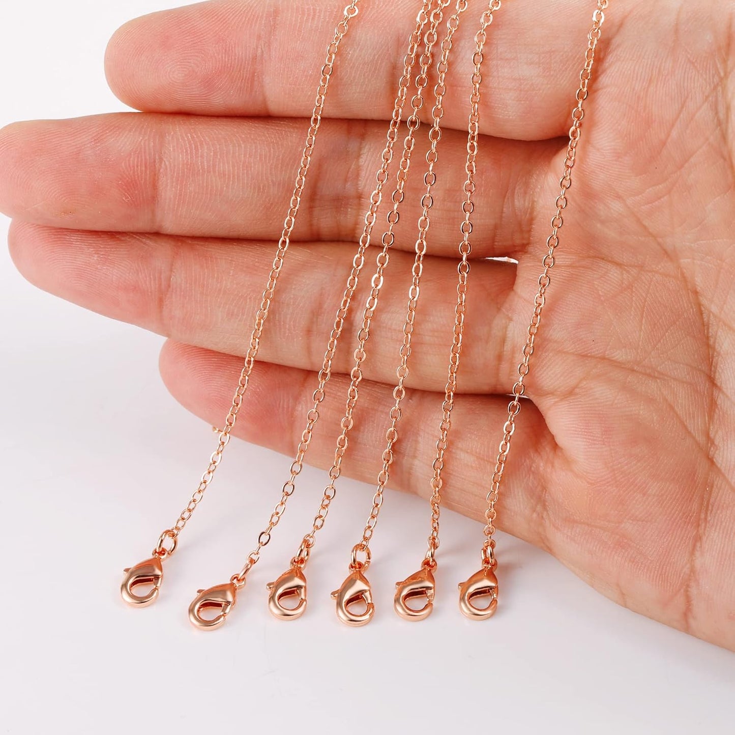 ALEXCRAFT 12PCS Rose Gold Plated Solid Brass Chians Hypoallergenic Flat Cable Chain Link Bulk for Jewelry Making (18"(2MM))