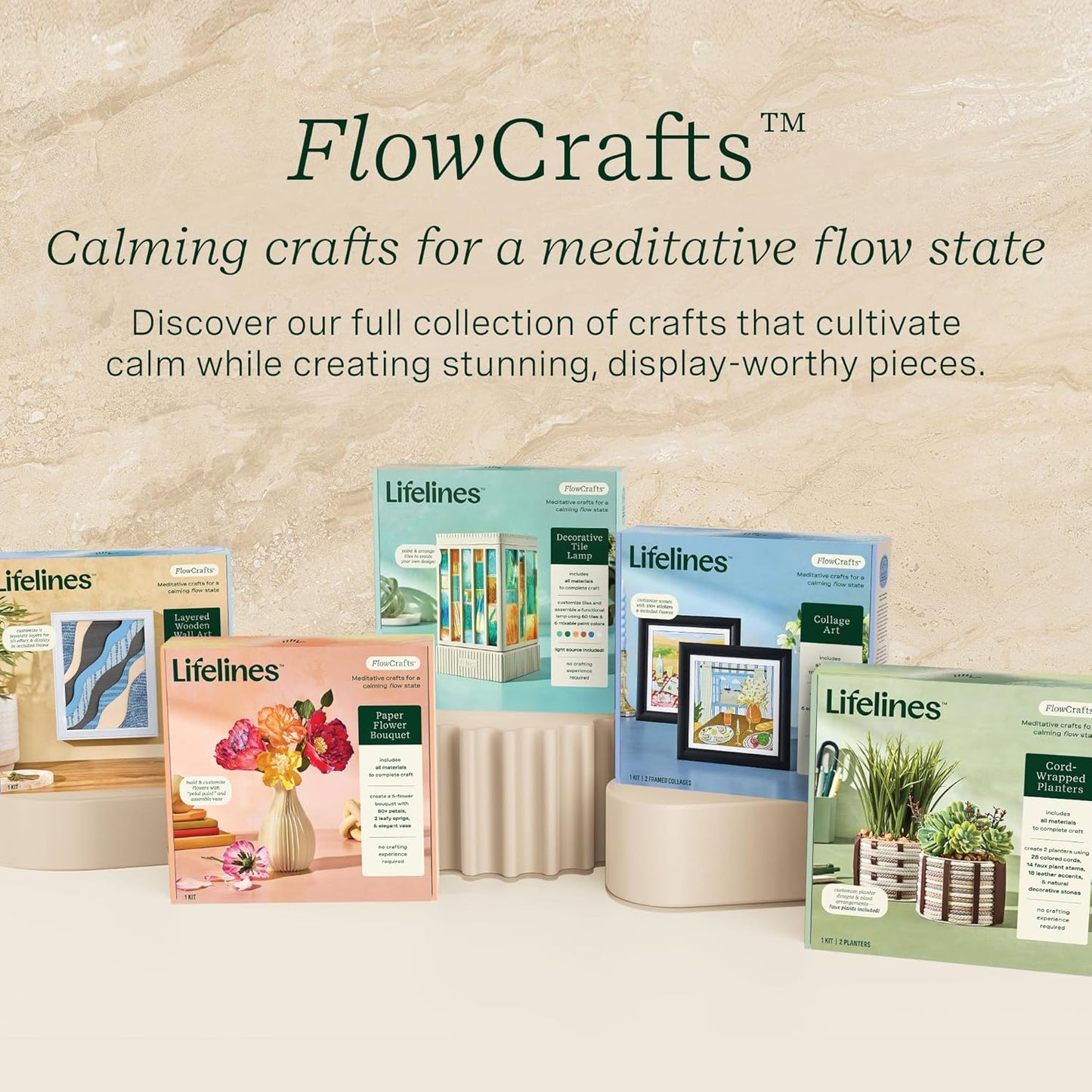 Lifelines FlowCrafts, Decorative Tile Lamp - Customize a Functional Lamp with 60 Tiles, 6 Mixable Paint Colors & Light Source Included - Sensory Arts & Crafts Kit for Teens & Adults