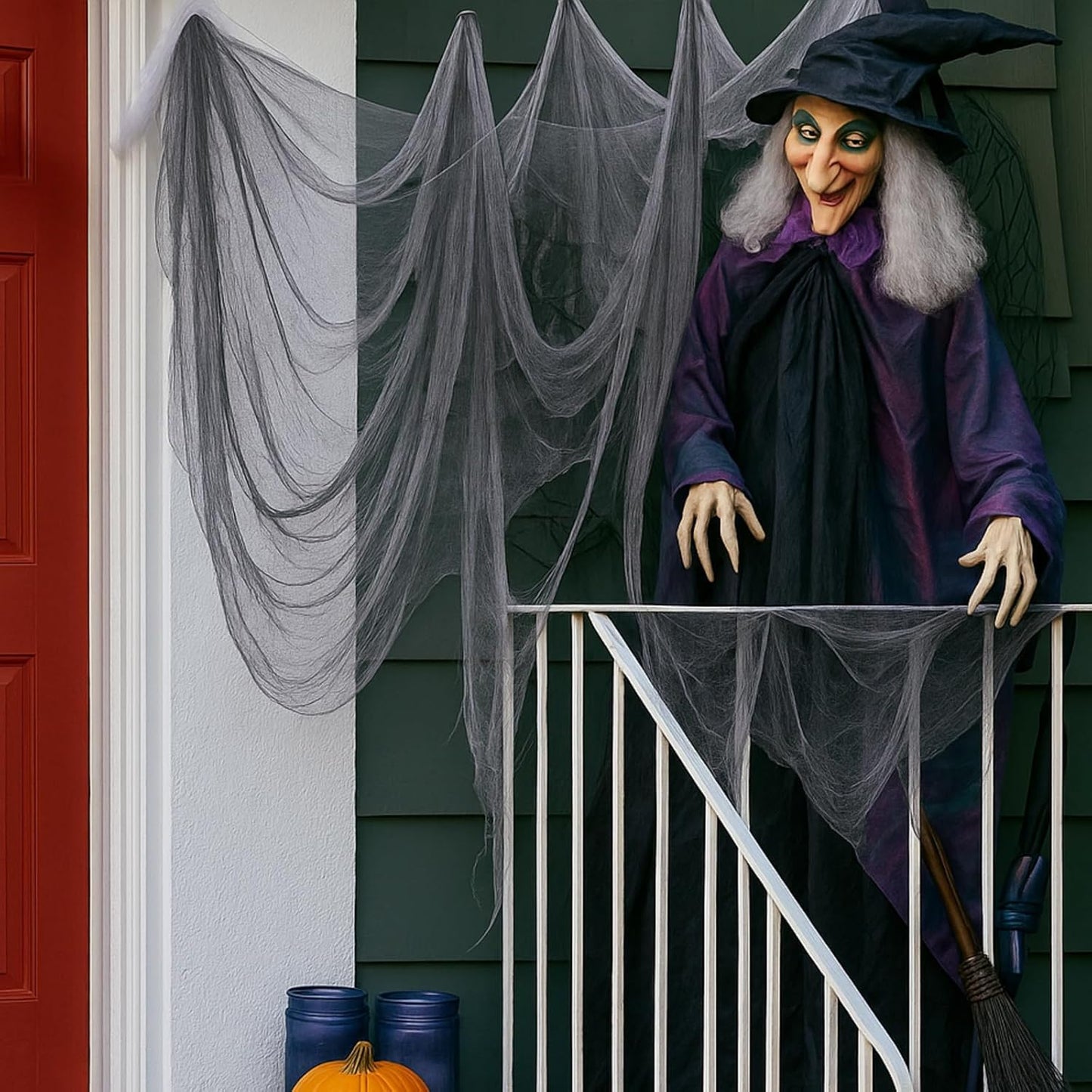 Boao Halloween Cheese cloth 70.87 x 196.85 Inch Gray Cheesecloth Roll for Crafts Large Cotton Muslin Gauze Fabric for Halloween Outdoor & Indoor Spooky Decoration