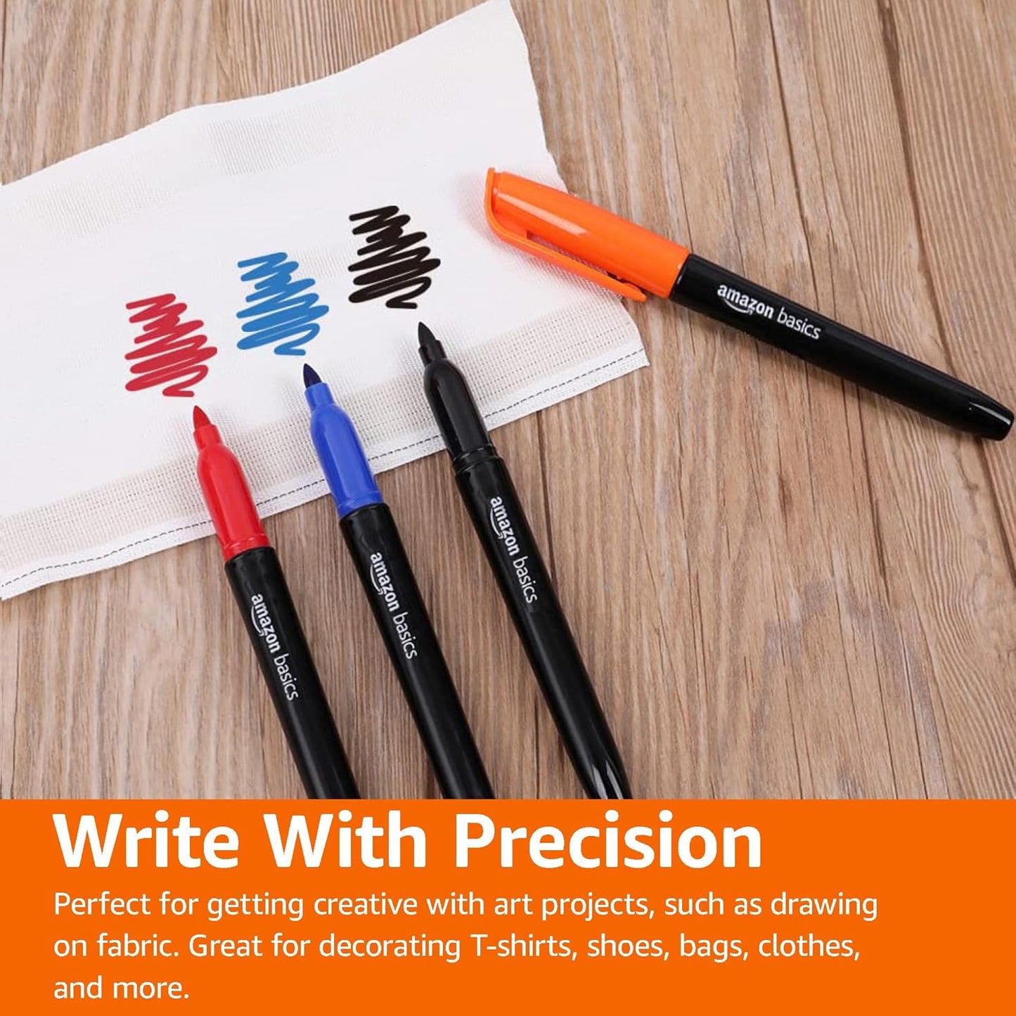 Amazon Basics Vibrant Fabric Markers, Assorted Colors, 8-Pack