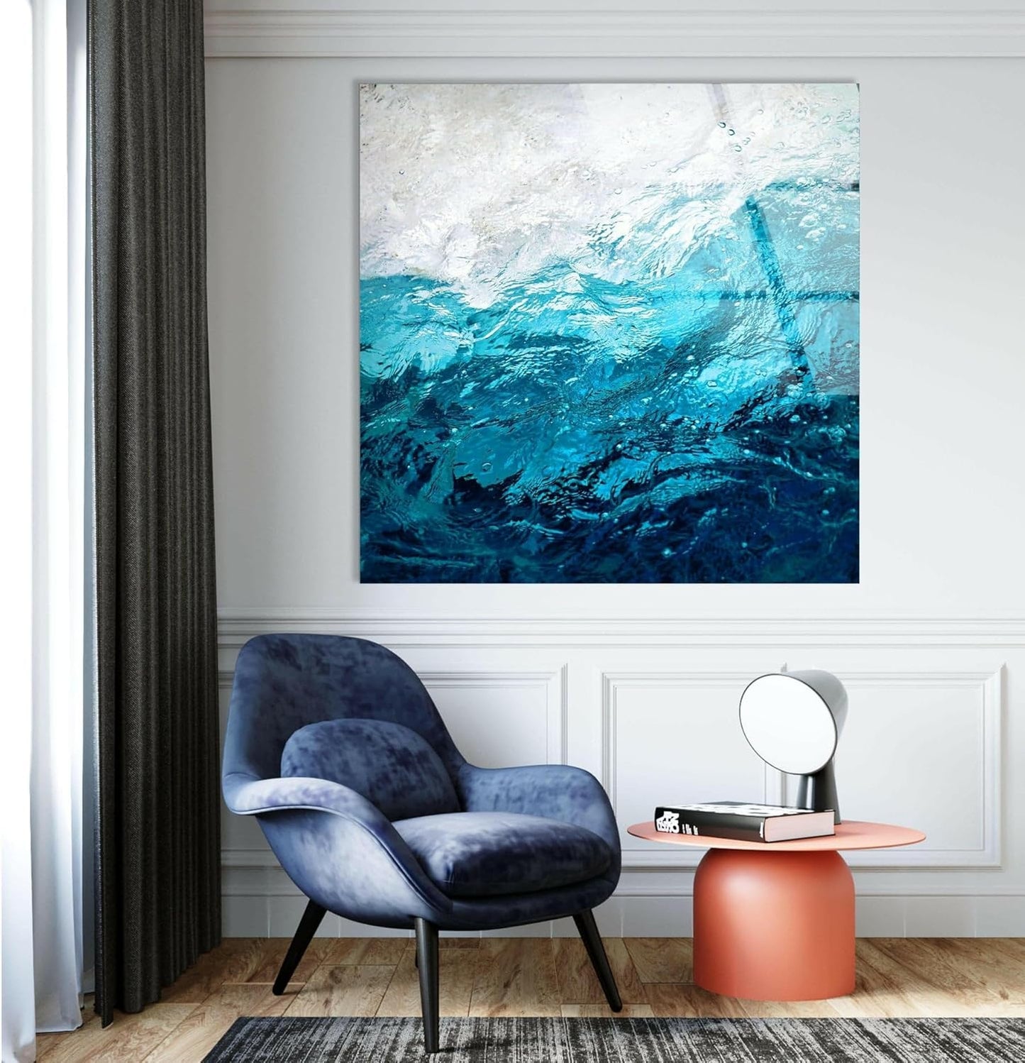 My Photostation.com 28Wx18H'' Blue Waves Abstract Glass Wall ArtTempered Glass Printing Wall Decor Large Wall Art Wall Hangings