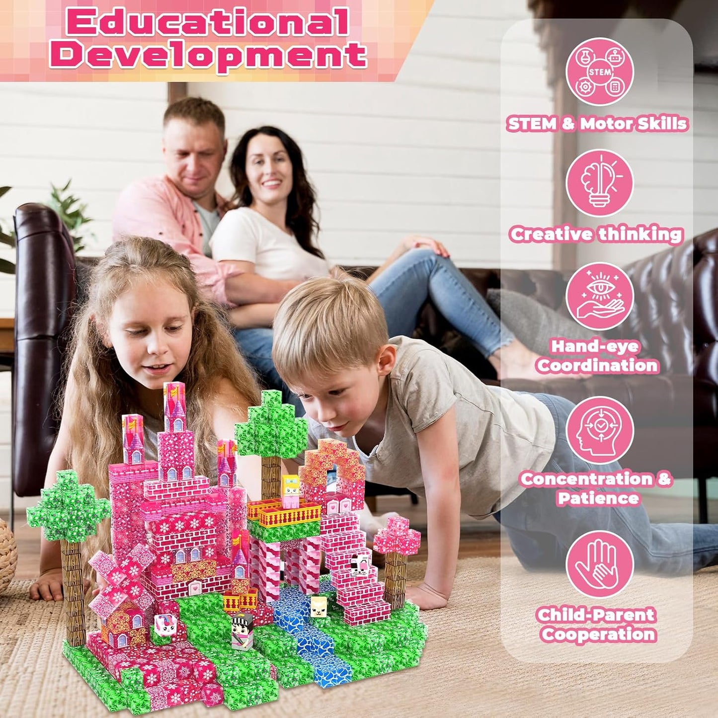 Magnetic Blocks - 100PCS Magnetic Building Block Cubes, Magnet Blocks Transparent Castle Princess Toy Building Sets for Kids, STEM Stacking Magnets Toys, Easter Birthday Gift for Boys Girls Age 4-8