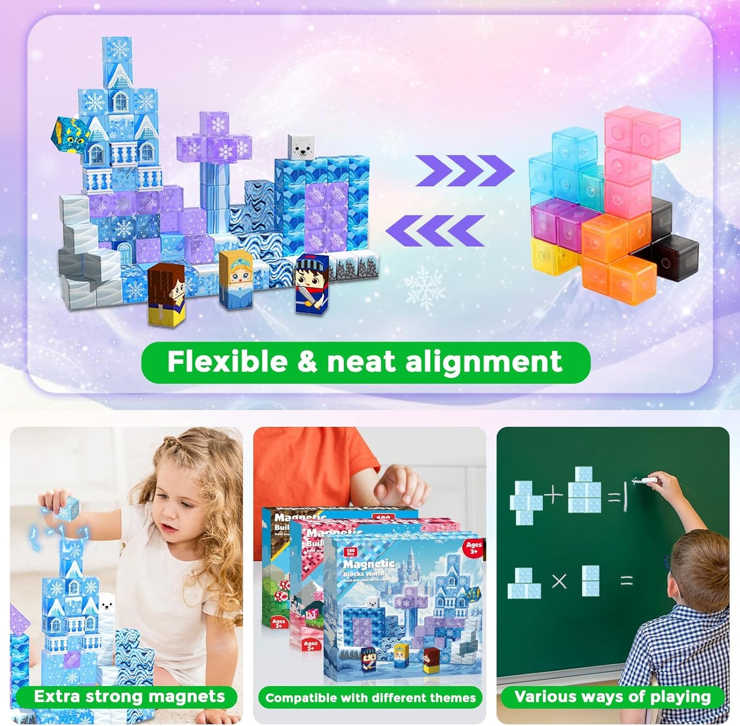 Magnetic Blocks - 100PCS Magnetic Building Block for Kids Age 3+, Transparent Magnet Cubes Blue Castle Princess Building Toy Sets, STEM Magnets Toys Birthday Gift for Boys Girls 4 5 6 7 8 9 10 11 12+