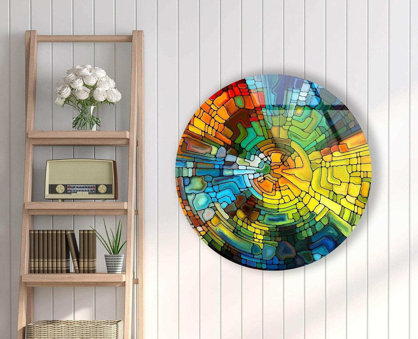 My Photostation.com 24''(60cm) Diameter Stained Yellow Round Glass Wall Art Tempered Glass Printing Wall Decor Large Wall Art Wall Hangings
