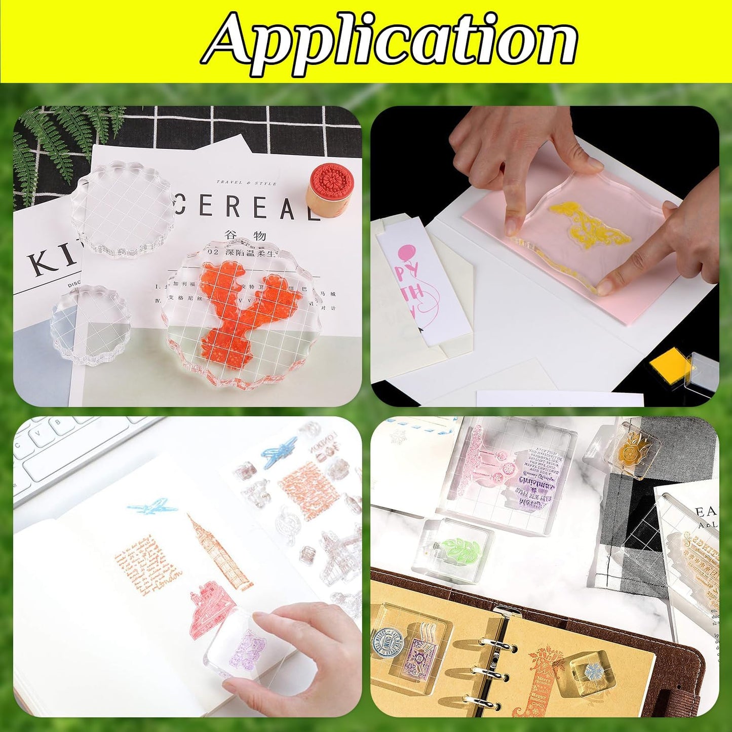 5 Pieces Clear Stamp Blocks Set, Clear Acrylic Stamping Blocks Tool Acrylic Blocks with Grid Lines for Wedding Photography Props Crafts Making