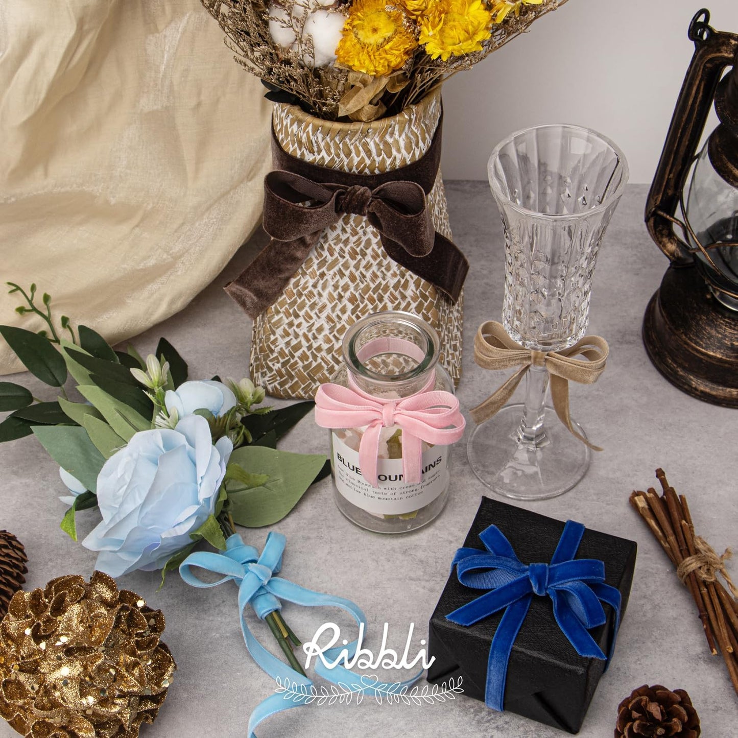 Ribbli Brown Velvet Ribbon 1 Inches Continuous10 Yard Spool Christmas Ribbon for Gift Wrapping Crafts Home Decor