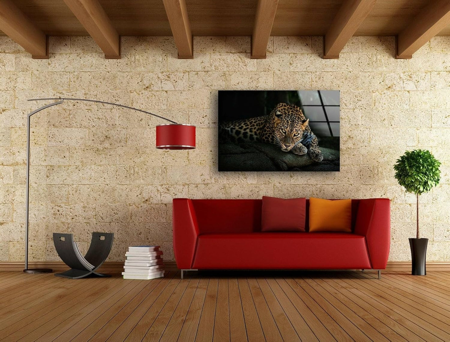 My Photostation.com 28Wx18H'' Fierce Leopard Glass Wall ArtTempered Glass Printing Wall Decor Large Wall Art Wall Hangings