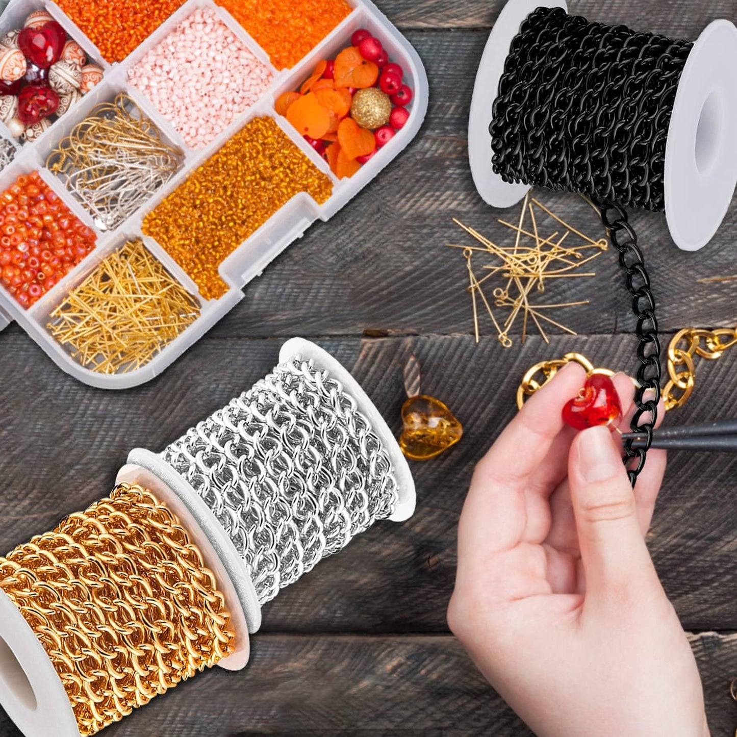 Jishi 16ft Aluminium Curb Chain Roll, Thick Twisted Chain Links, Black Plated Metal Craft Chain Curb Link Chain Spool for Jewelry Making Necklace Bracelet DIY Crafts, Jewelry Making Findings Supplies