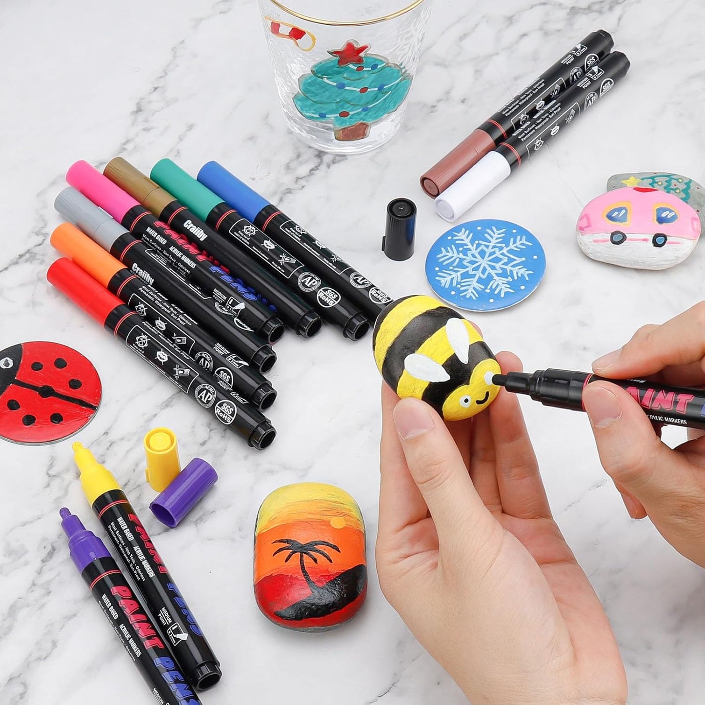 Yellow Paint Pens Paint Markers - 8 Pack Permanent Quick Dry Waterproof Marker Pens for Rocks Wood Fabric Plastic Canvas Glass Mugs Metal Tire Stone