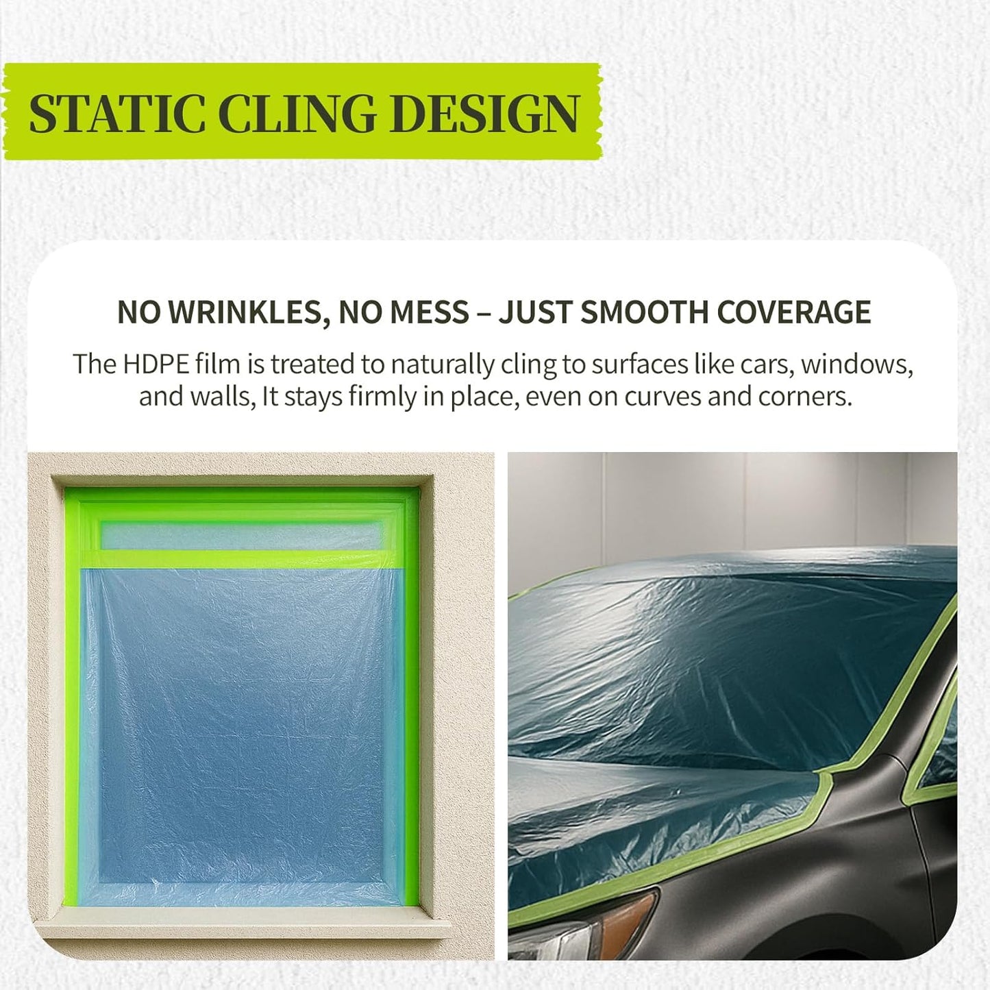 Pre-Taped Masking Film for Painting - 22" x 66' Masking Plastic with Automotive Tape and Drape for Covering Cars, Walls, Windows, Furniture, and More During Painting Projects (2 Rolls)