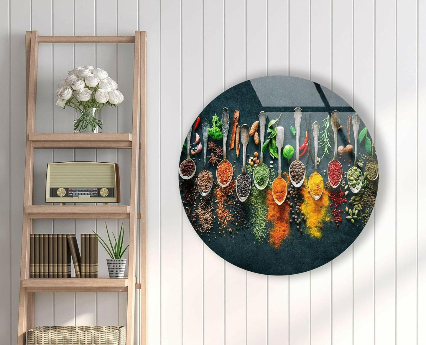 My Photostation.com 15.8''(40cm) Diameter Colorful Herbs Round Glass Wall Art Tempered Glass Printing Wall Decor Large Wall Art Wall Hangings