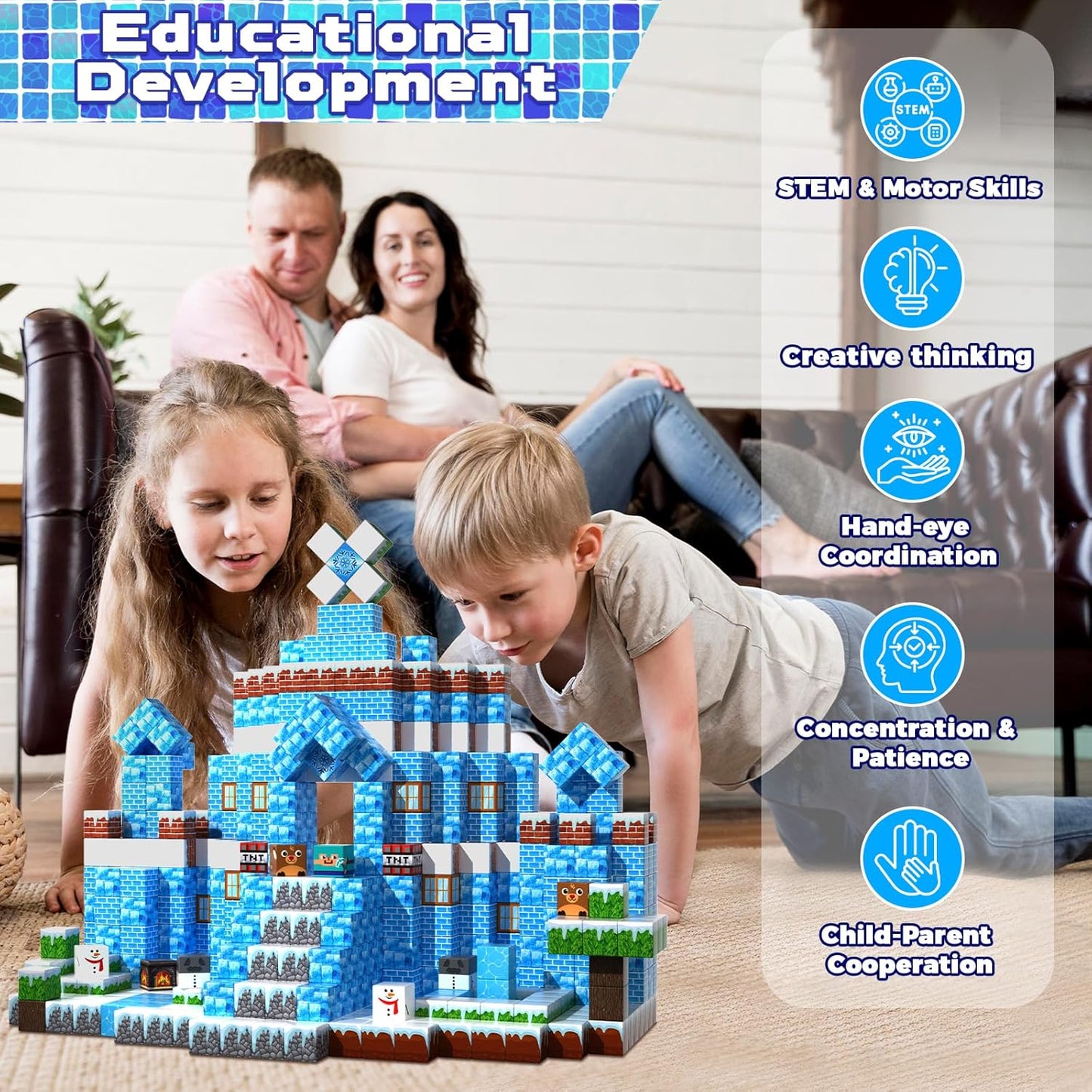 Magnetic Blocks - 100PCS Magnetic Blocks Build Ice Castle - Magnetics Toys for Montessori Toddler Christmas Birthday Gifts - STEM Sensory Toys for 3 4 5 6 7 8 9 10 Year Old Girls