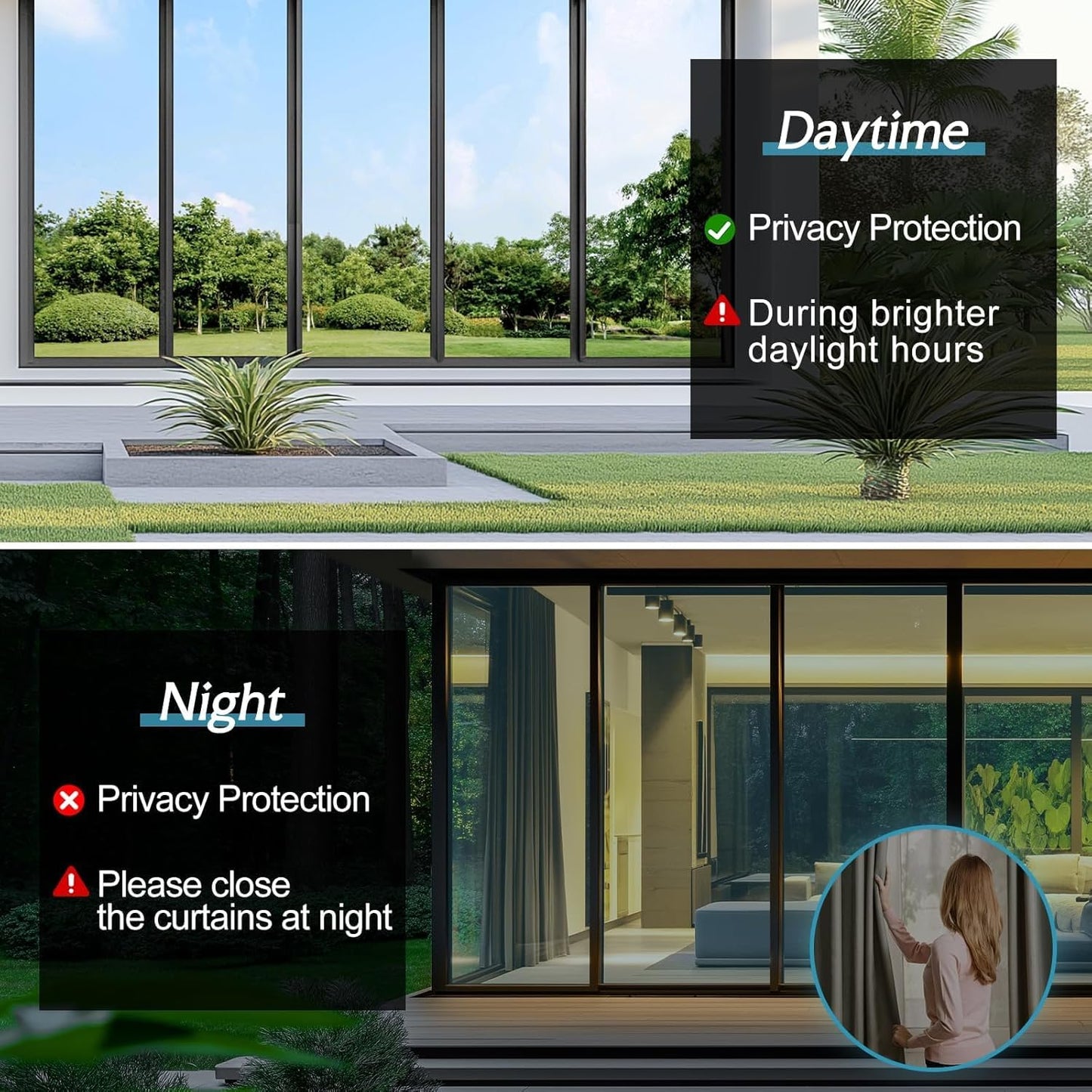 DOWELL One Way Window Privacy Film with 3 Tools Window Tint for Home Sun Blocking Heat Control Anti UV Reflective Mirror Covering See Out Not in for House and Office Silver 23.6" X 78.7"